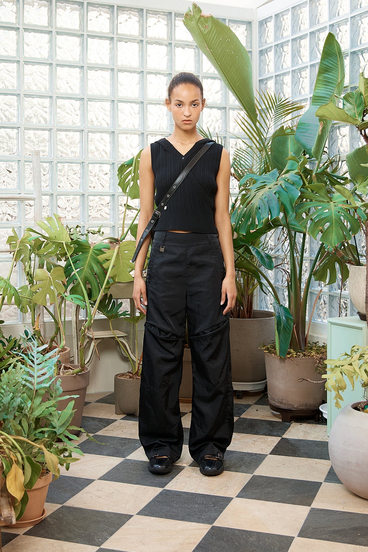 Matin Kim - Wrap Sleeveless Knit Hoody Top (Black) product image 5 | TRAB K-Fashion Australia