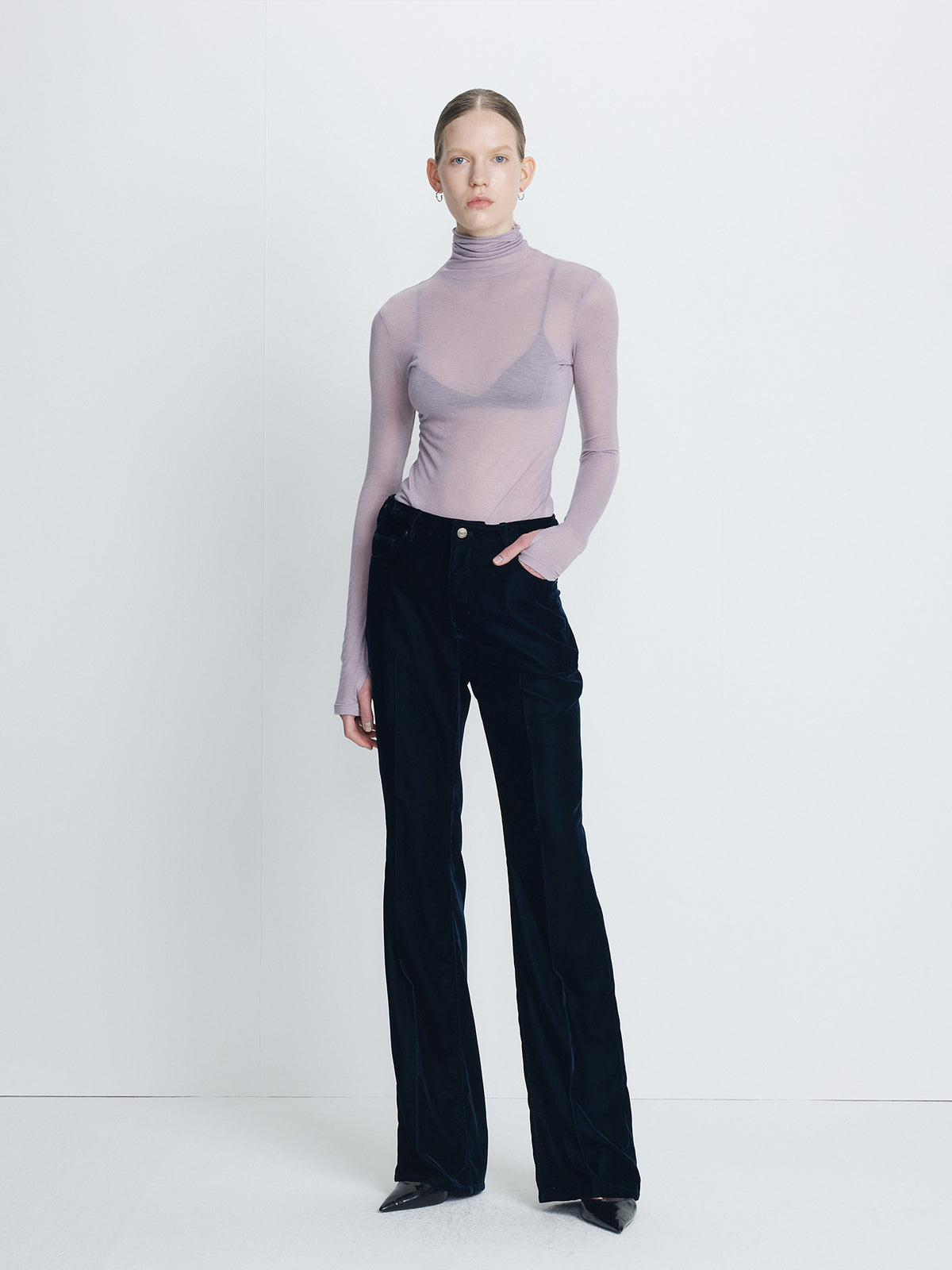 Tonywack - Velvet Semi Flared Pants (Midnight Blue) product image 2 | TRAB K-Fashion Australia