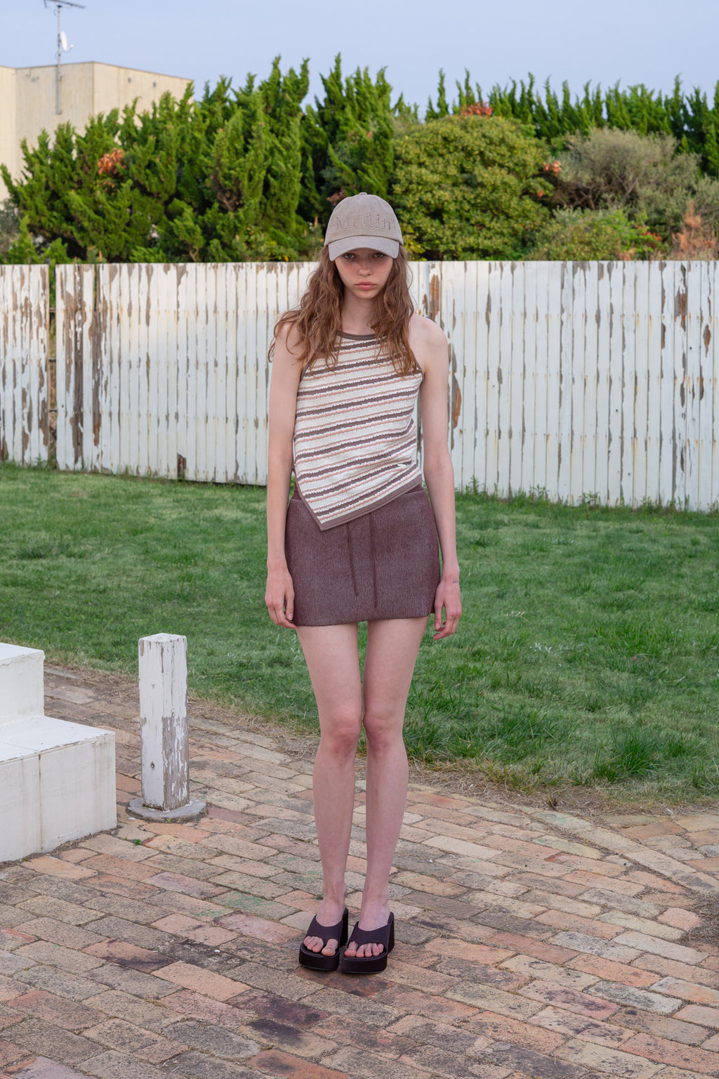 Matin Kim - Multi Stripe Sleeveless Knit Top (Brown) product image 6 | TRAB K-Fashion Australia