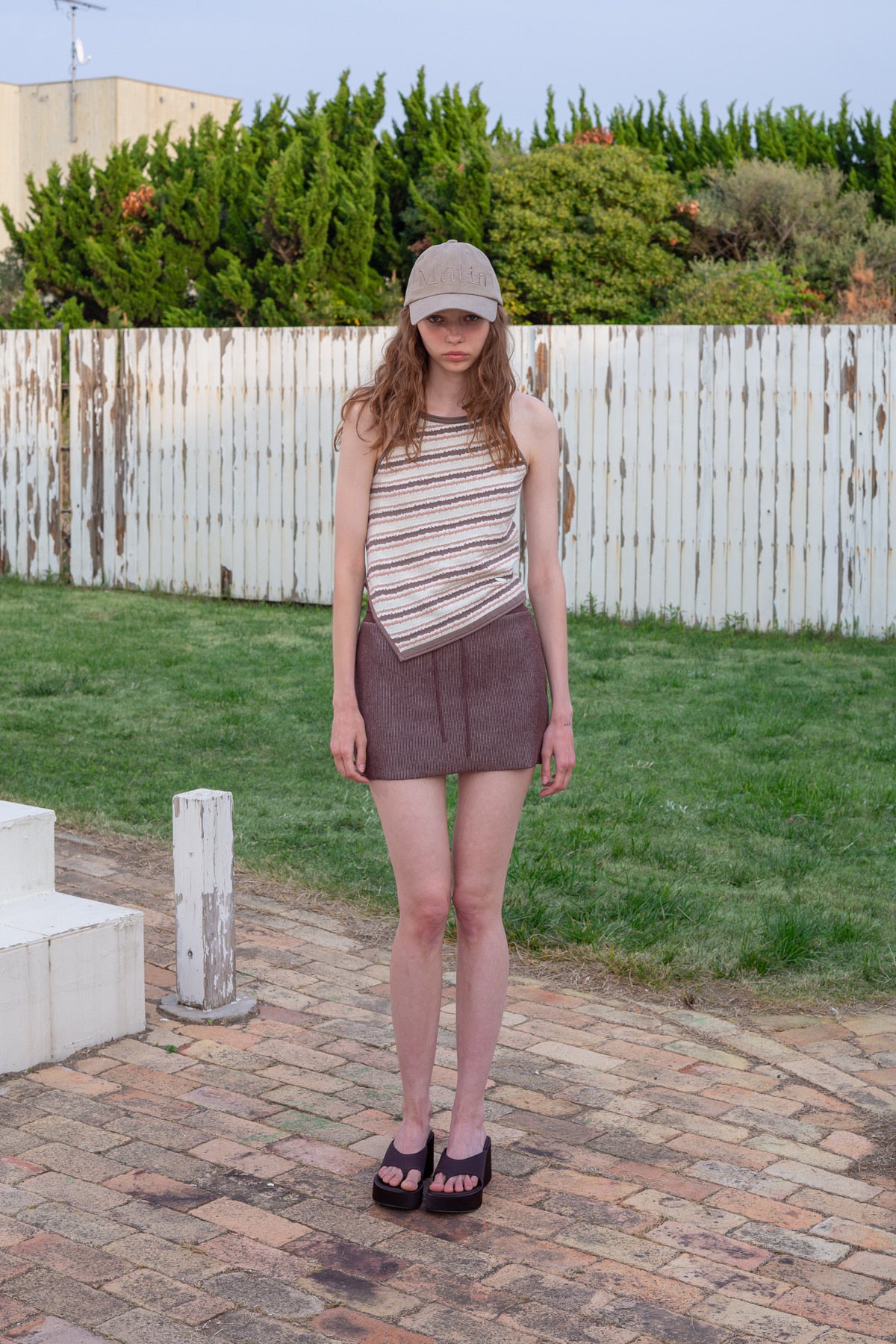 Matin Kim - Multi Stripe Sleeveless Knit Top (Brown) product image 6 | TRAB K-Fashion Australia