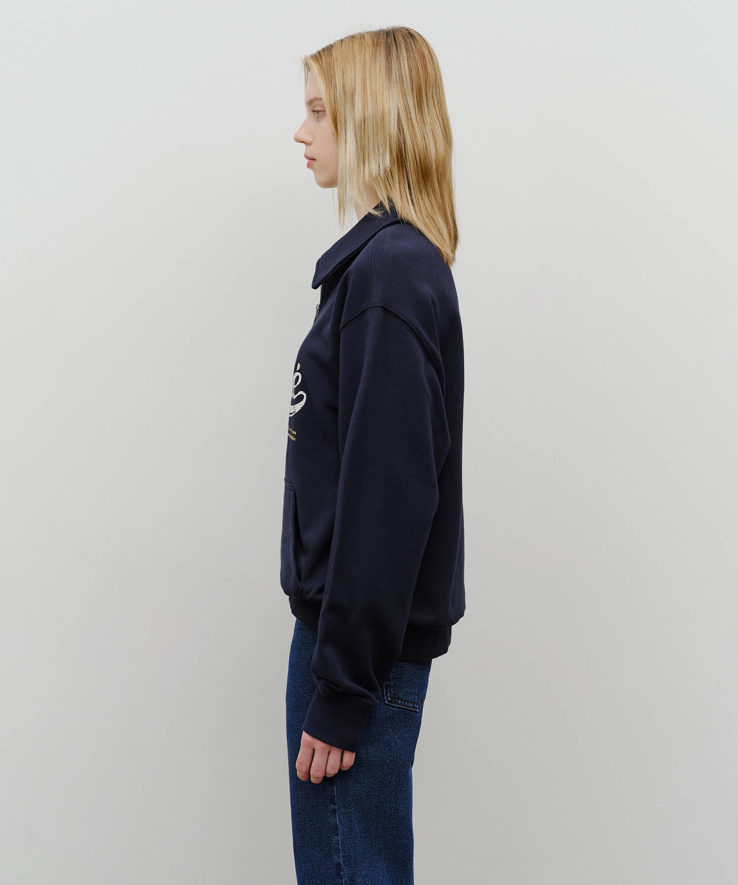 Marithe & Francois Girbaud - Baseball Logo Collar Half Zipup Sweatshirt (Navy) product image 2 | TRAB K-Fashion Australia