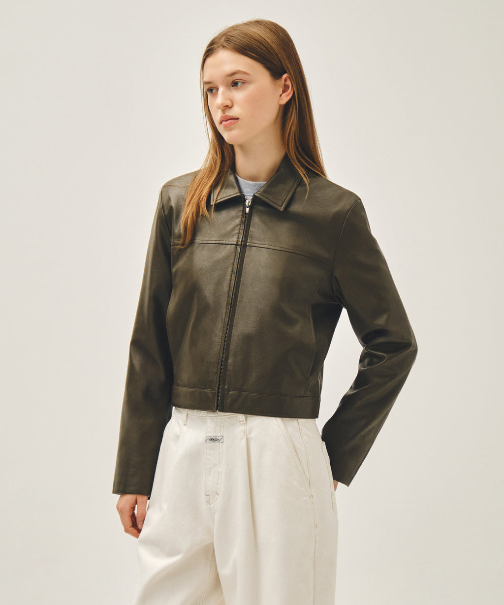 Marithe & Francois Girbaud - Crop Faux Leather Jacket (Khaki) product image 5 | TRAB K-Fashion Australia