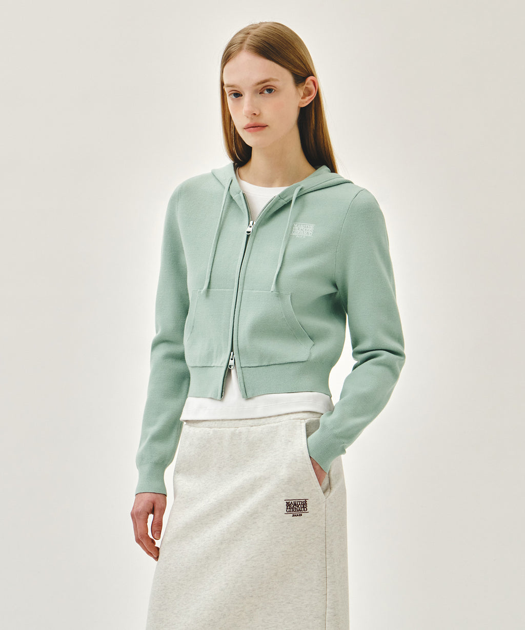 Marithe & Francois Girbaud - Small Classic Logo Crop Knit Hoodie Zipup (Mint) product image 2 | TRAB K-Fashion Australia