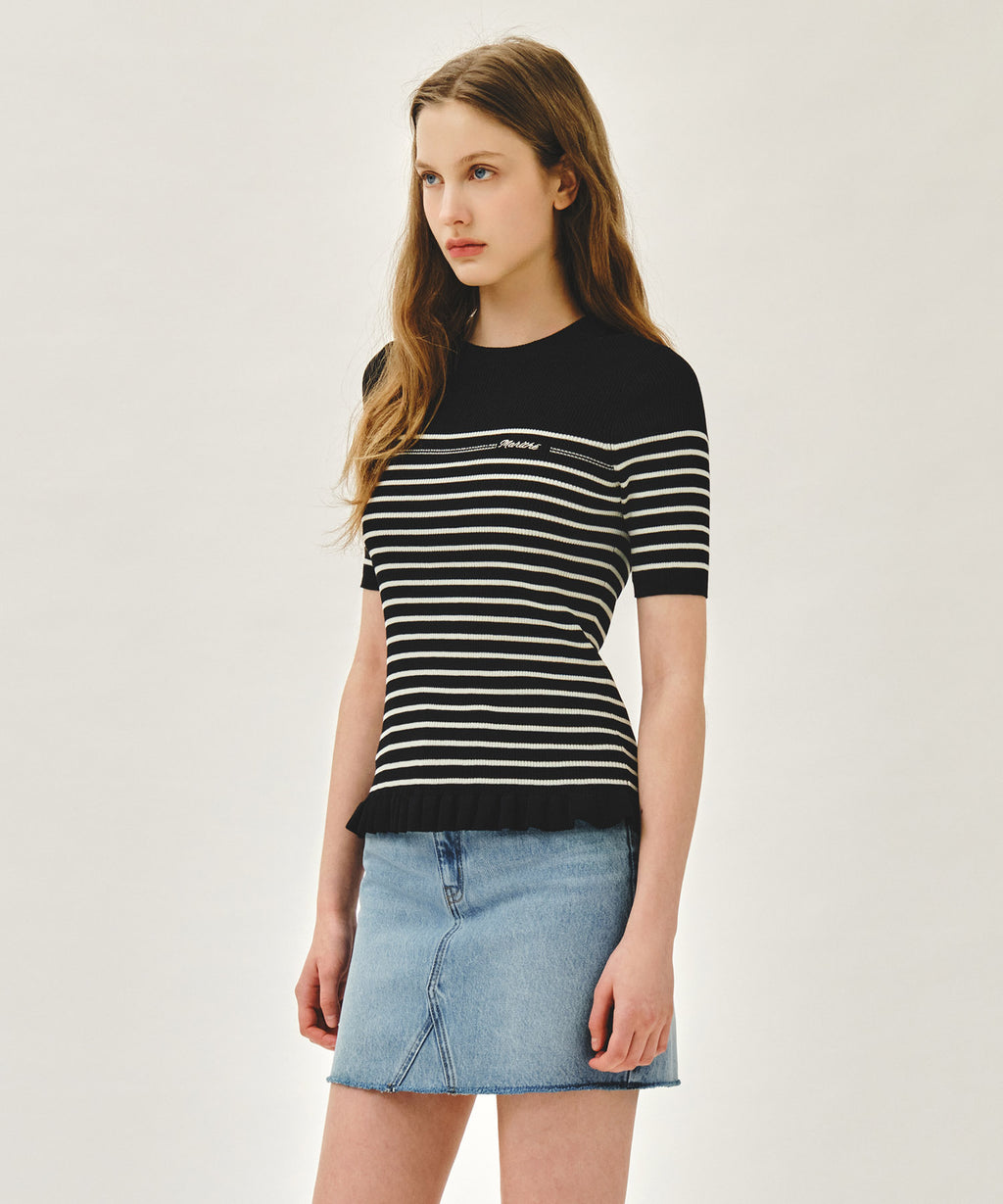 Marithe & Francois Girbaud - Ruffle Point Stripe Half Knit Pullover (Black) product image 2 | TRAB K-Fashion Australia
