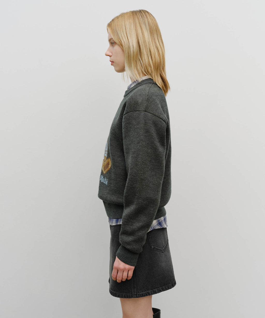Marithe & Francois Girbaud - Doodle Bear Knit Pullover (Charcoal) product image 2 | TRAB K-Fashion Australia