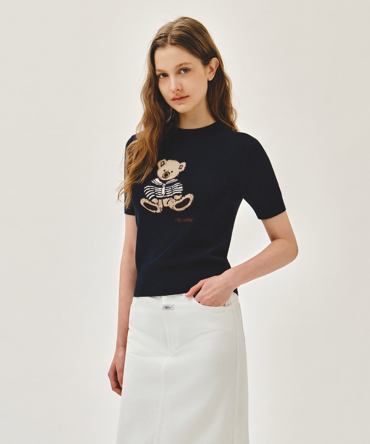 Marithe & Francois Girbaud - Doodle Bear Half Knit Pullover (Navy) product image 2 | TRAB K-Fashion Australia