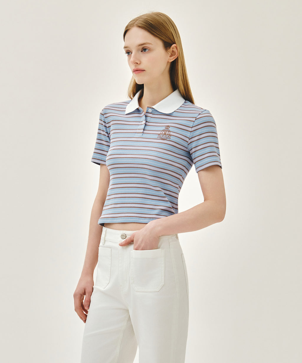 Marithe & Francois Girbaud - Stripe Slim Crop Collar Tee (Light Blue) product image 2 | TRAB K-Fashion Australia