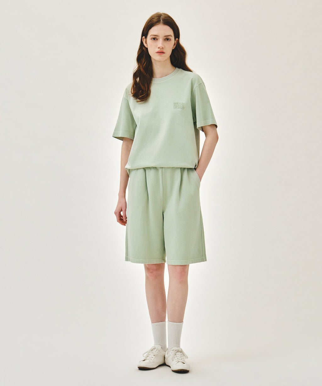 Marithe & Francois Girbaud - Outline Classic Logo Dyeing Bermuda Sweat Shorts (Mint) product image 2 | TRAB K-Fashion Australia