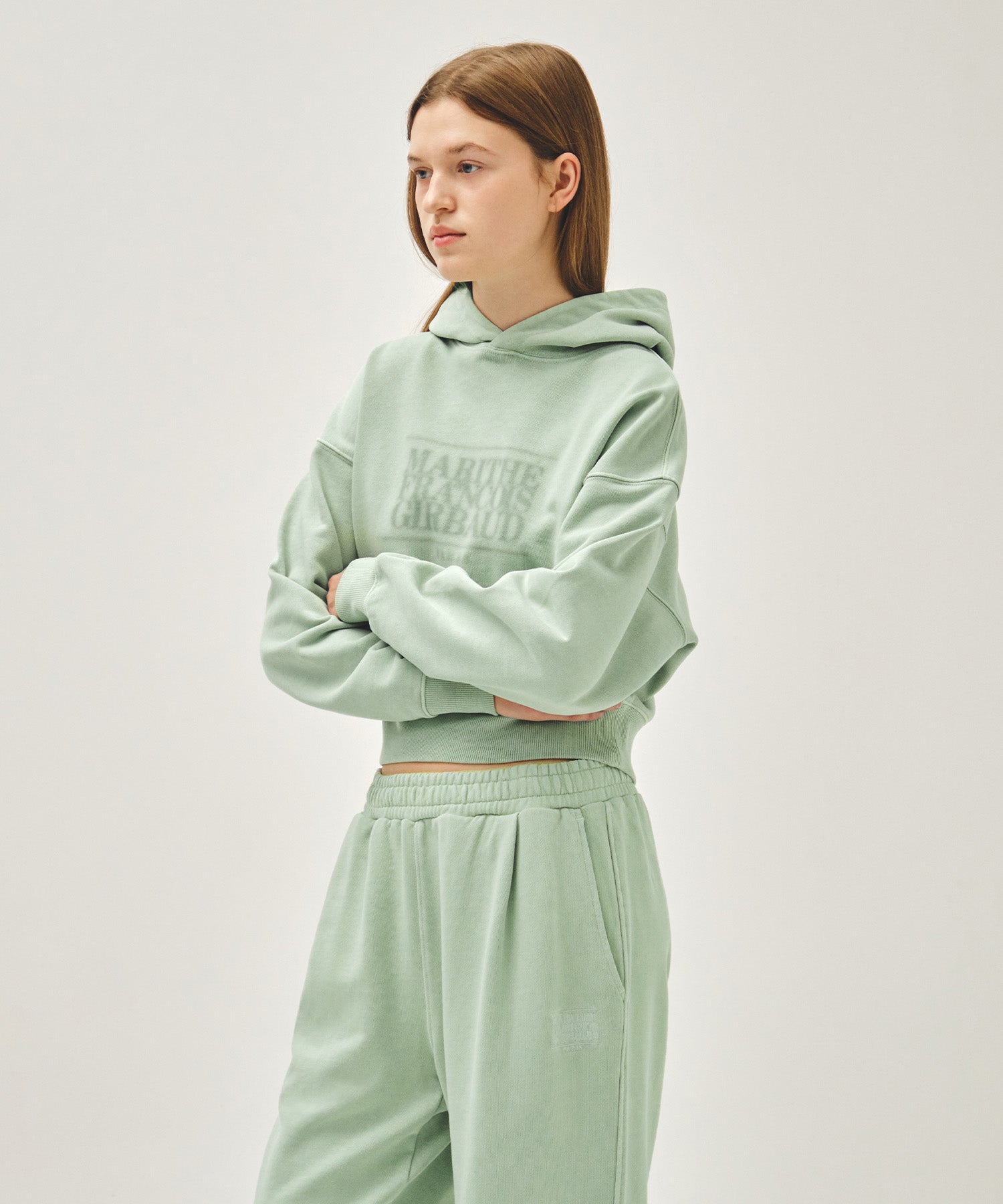 Marithe & Francois Girbaud - Shadow Classic Logo Dyeing Crop Hoodie (Mint) product image 2 | TRAB K-Fashion Australia