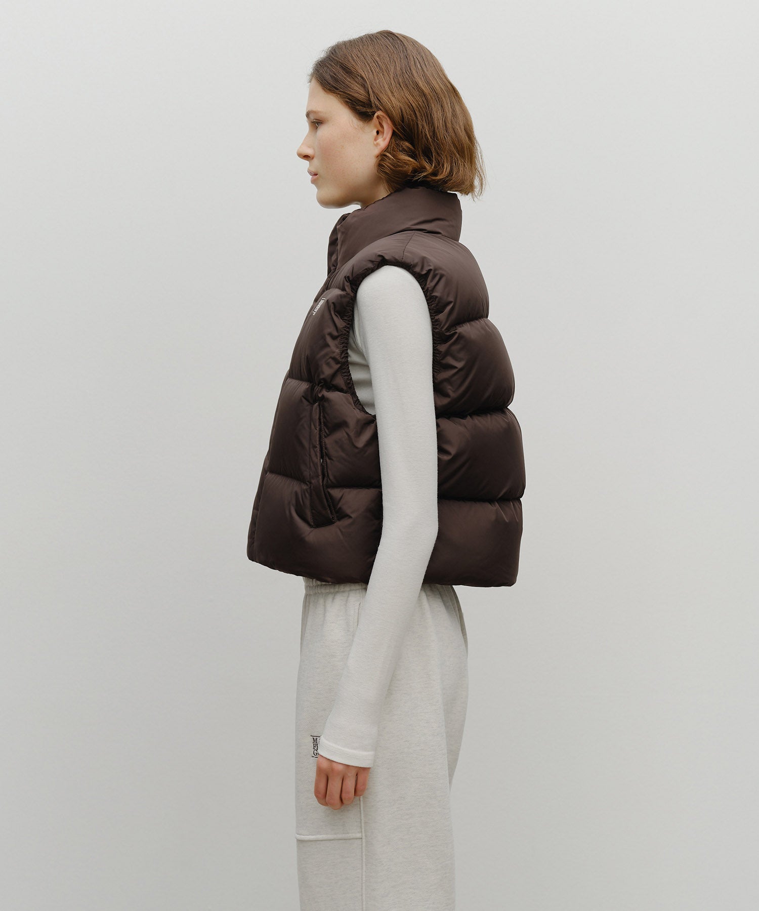 Marithe & Francois Girbaud - Classic Logo Crop Down Vest (Dark Brown) product image 2 | TRAB K-Fashion Australia