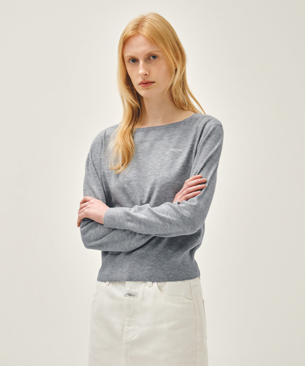 Marithe & Francois Girbaud - Boat Neck Knit Pullover (Melange Gray) product image 2 | TRAB K-Fashion Australia