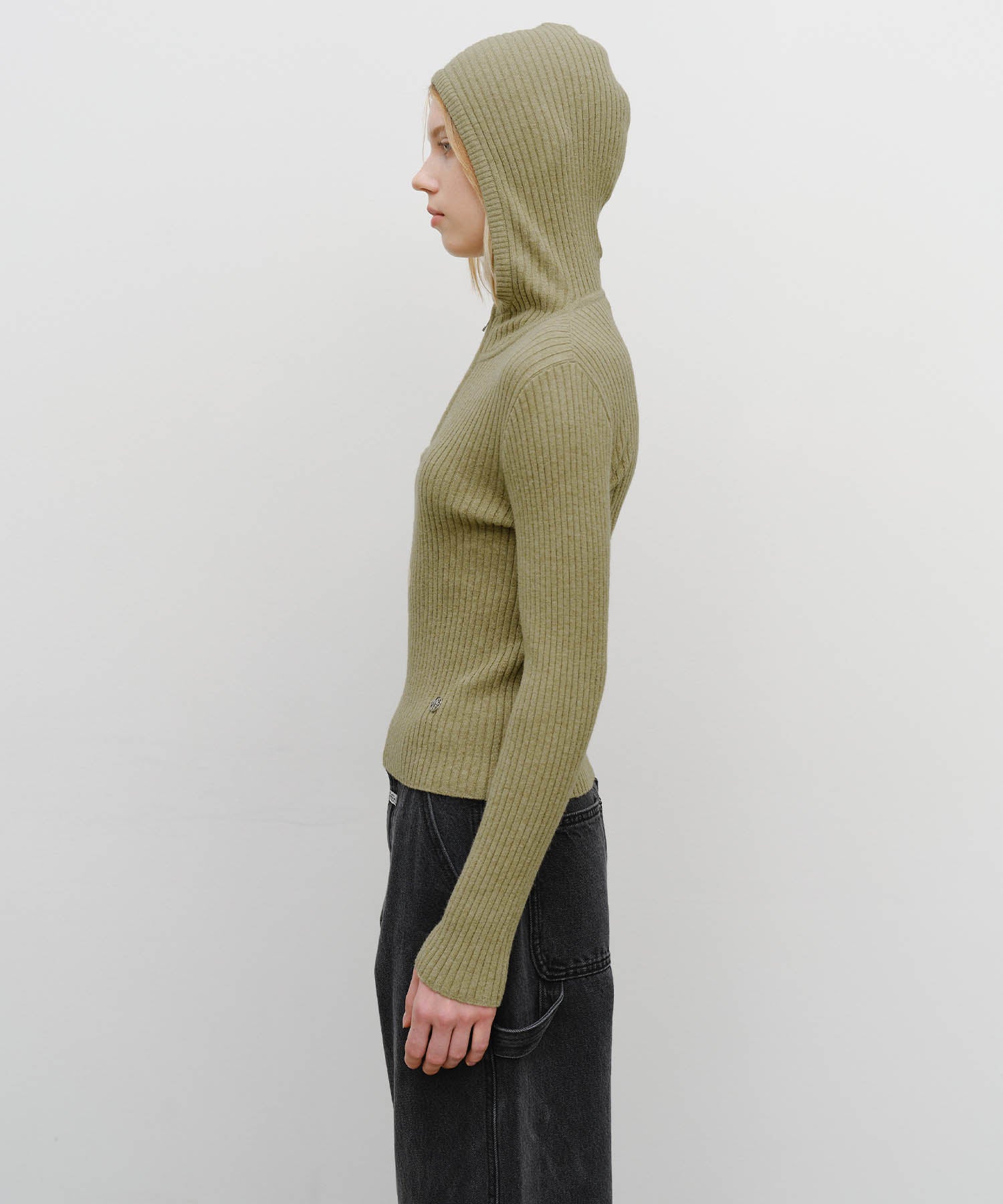 Marithe & Francois Girbaud - Balaclava Hoodie Slim Knit (Light Olive) product image 2 | TRAB K-Fashion Australia