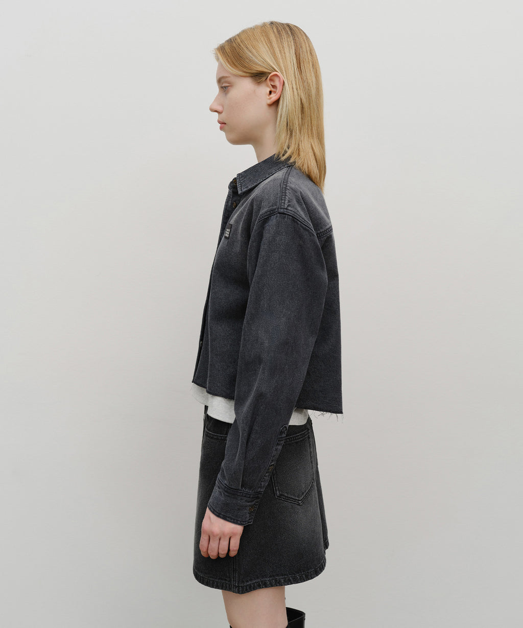 Marithe & Francois Girbaud - Heritage Lettering Logo Denim Crop Shirt (Black) product image 2 | TRAB K-Fashion Australia