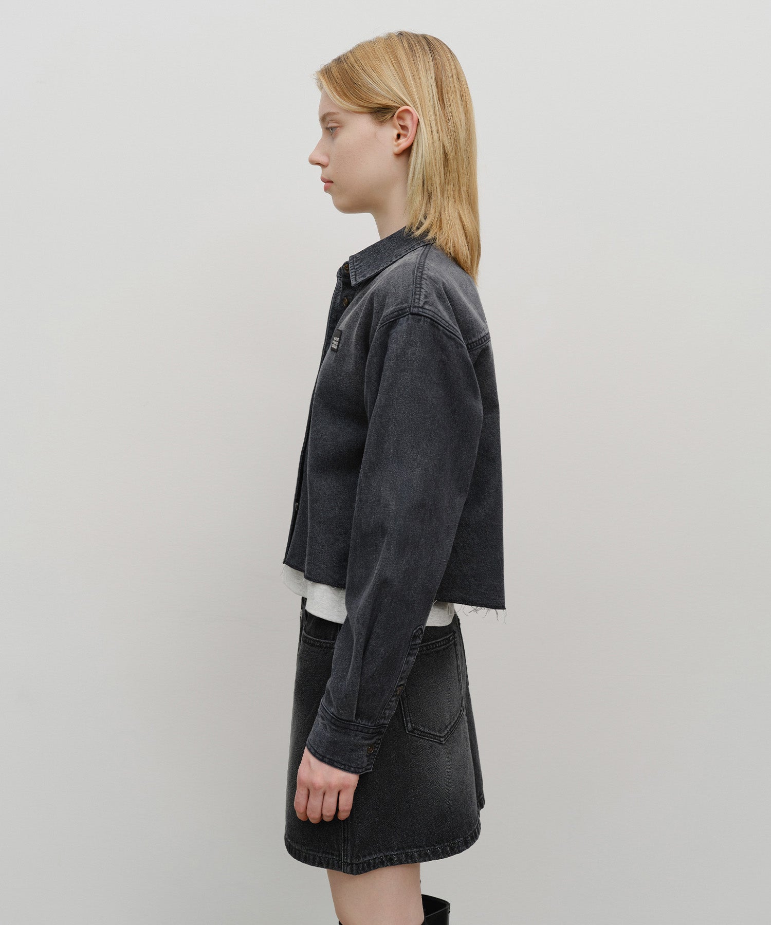 Marithe & Francois Girbaud - Heritage Lettering Logo Denim Crop Shirt (Black) product image 2 | TRAB K-Fashion Australia