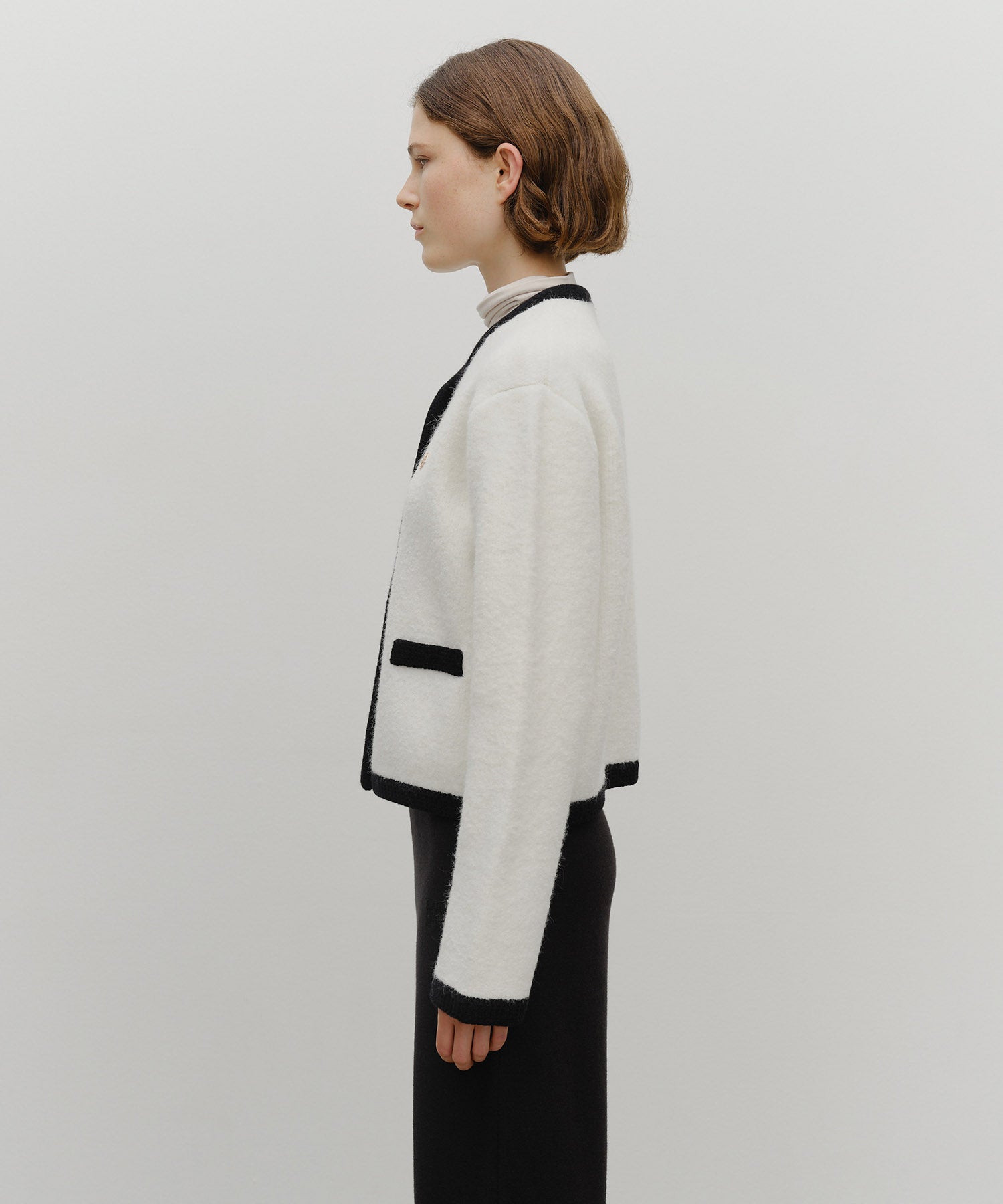Marithe & Francois Girbaud - Boucle Knit Round Neck Cardigan (Ivory) product image 2 | TRAB K-Fashion Australia