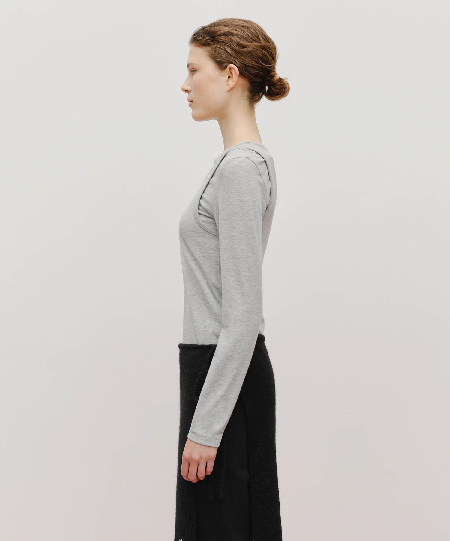 Marithe & Francois Girbaud - Layered Jersey Long Sleeve (Light Heather Gray) product image 2 | TRAB K-Fashion Australia
