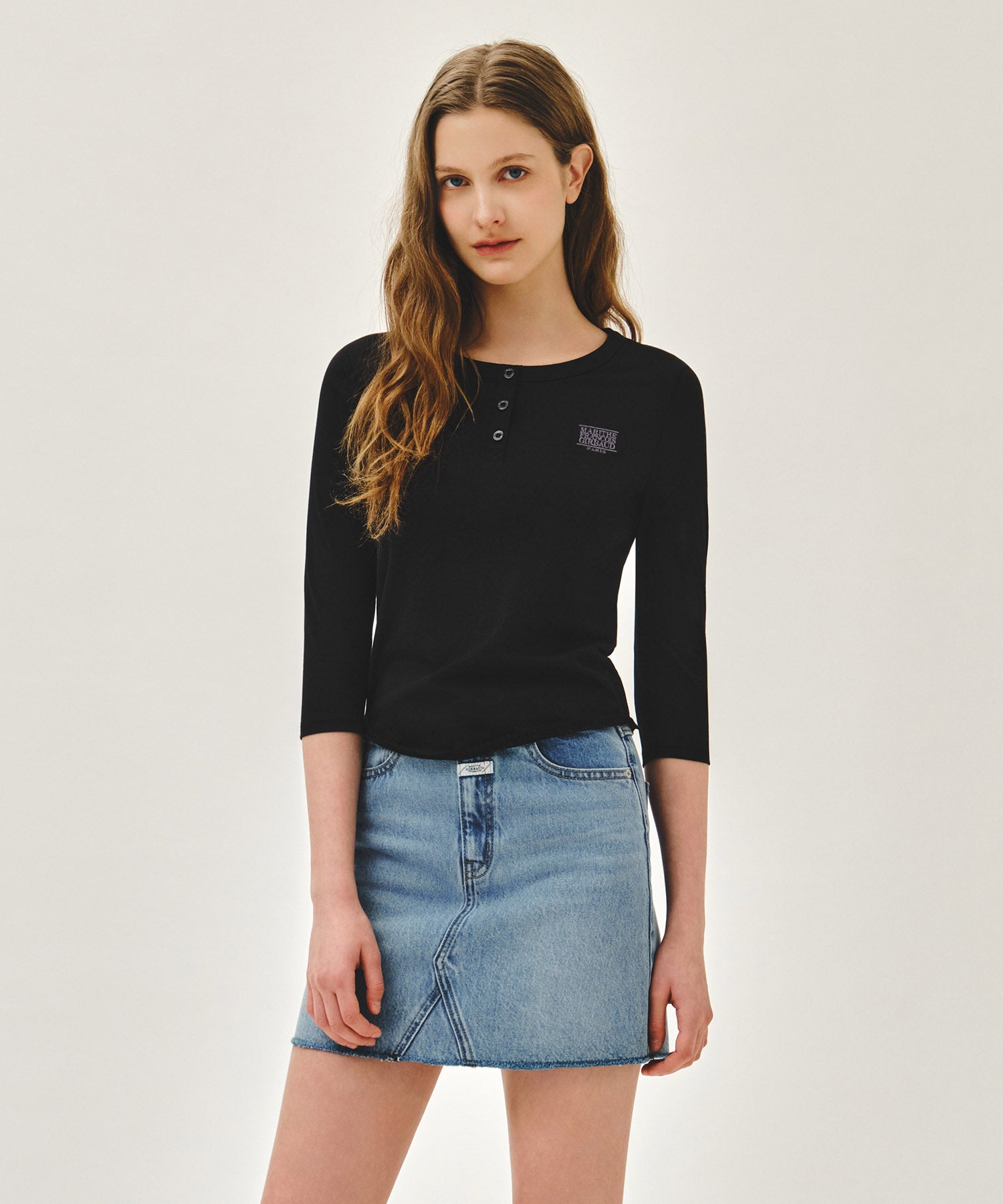 Marithe & Francois Girbaud - Small Classic Logo Henley Neck 3/4 Sleeve Tee (Black) product image 2 | TRAB K-Fashion Australia