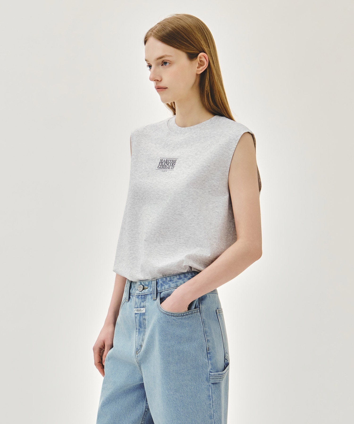 Marithe & Francois Girbaud - Sorona Cool Small Classic Logo Sleeveless (Light Heather Gray) product image 2 | TRAB K-Fashion Australia