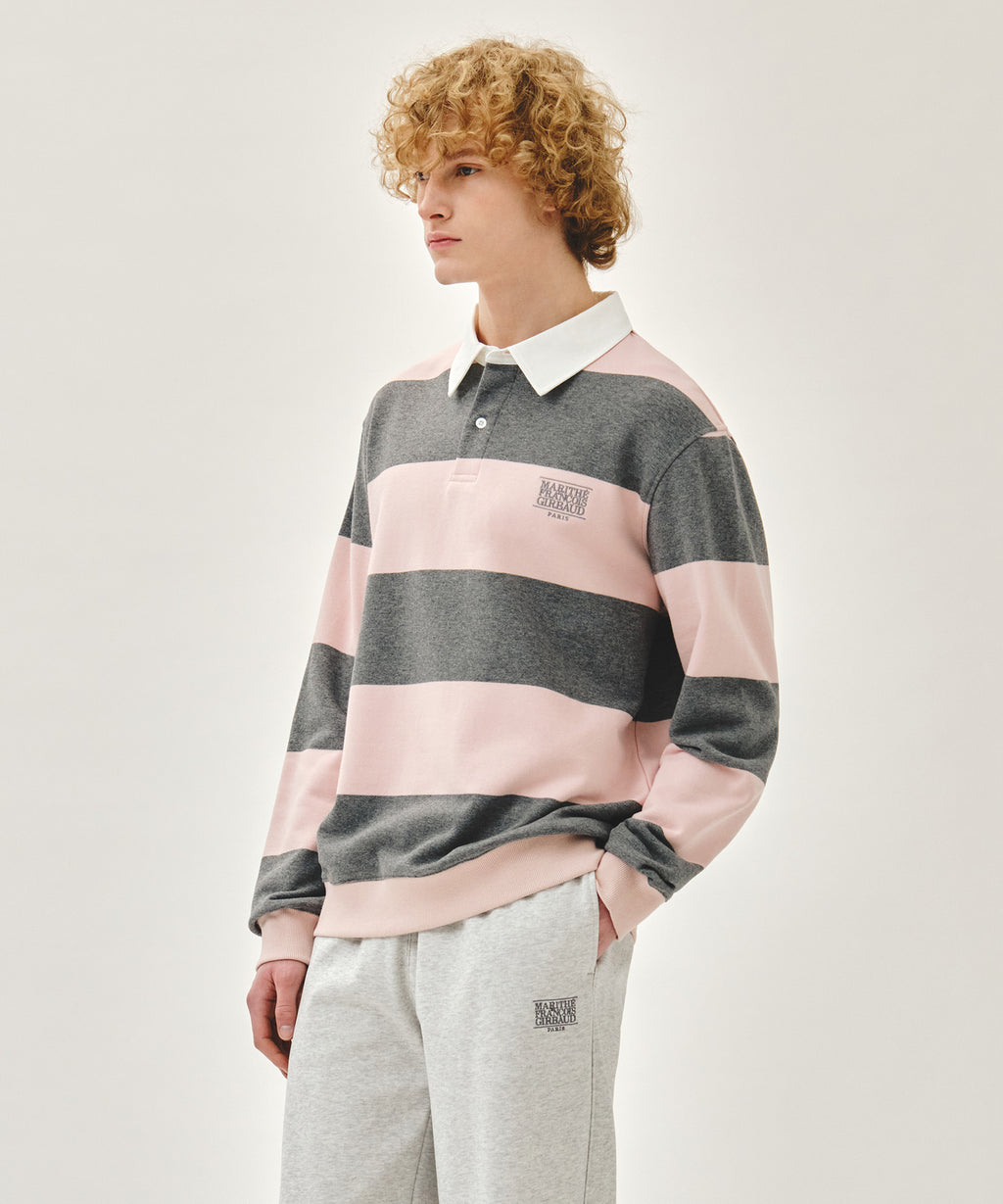 Marithe & Francois Girbaud - Small Classic Logo Rugby Stripe Sweatshirt (Light Pink) product image 2 | TRAB K-Fashion Australia