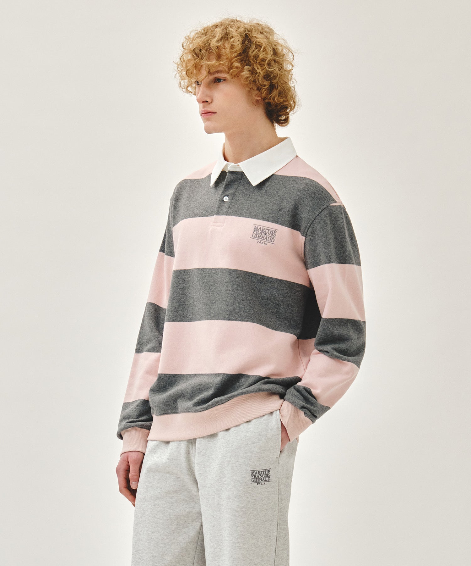 Marithe & Francois Girbaud - Small Classic Logo Rugby Stripe Sweatshirt (Light Pink) product image 2 | TRAB K-Fashion Australia
