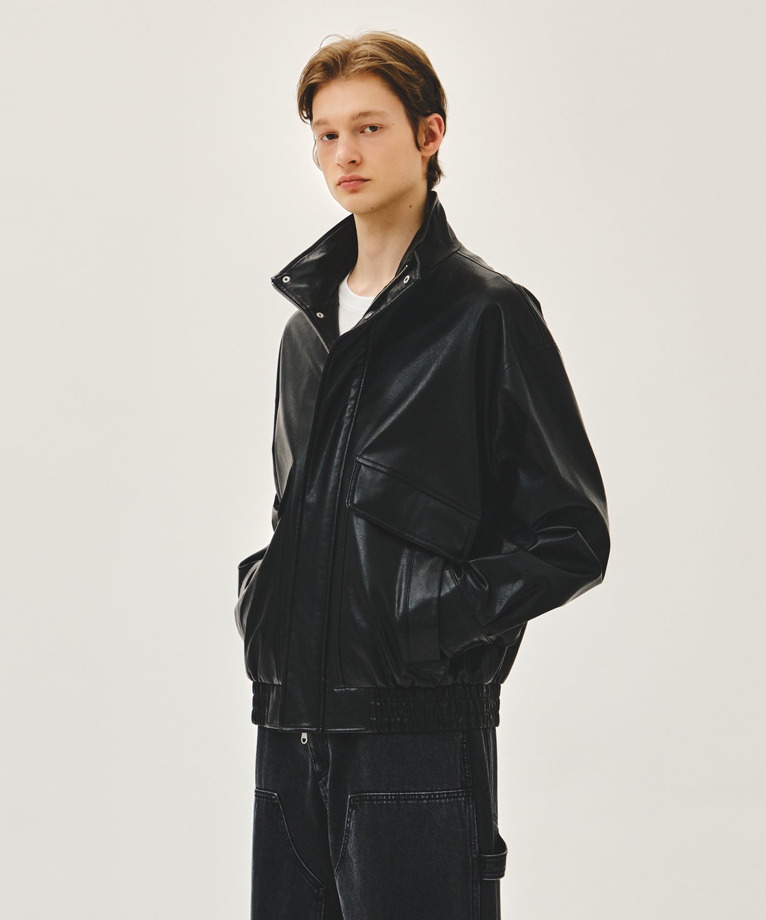 Marithe & Francois Girbaud - Faux Leather High Neck Jacket (Black) product image 2 | TRAB K-Fashion Australia