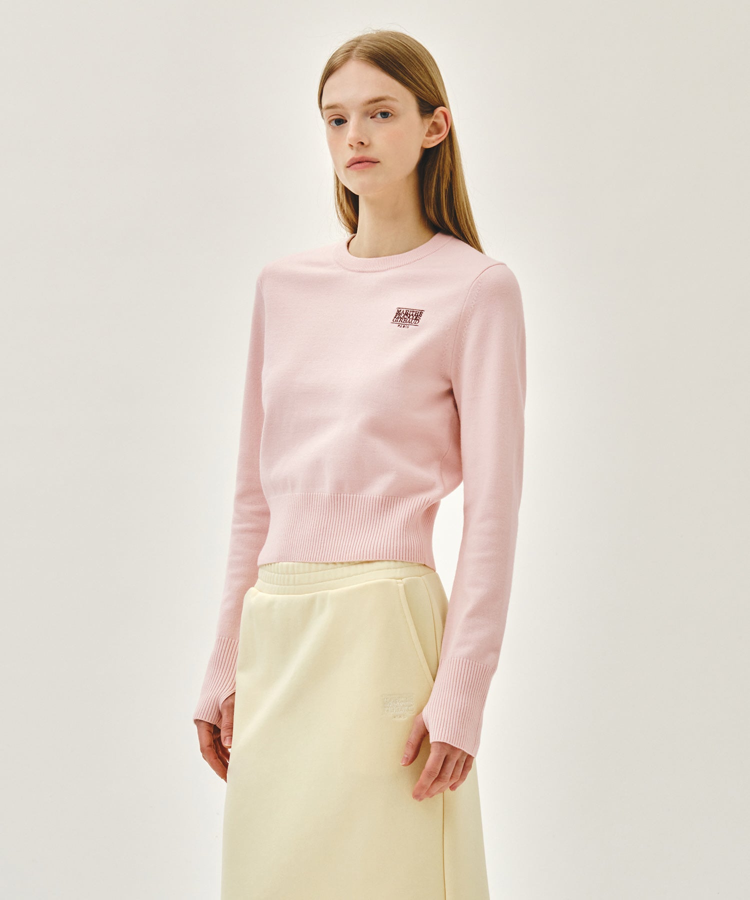 Marithe & Francois Girbaud - Small Classic Logo Crop Knit Pullover (Pink) product image 2 | TRAB K-Fashion Australia