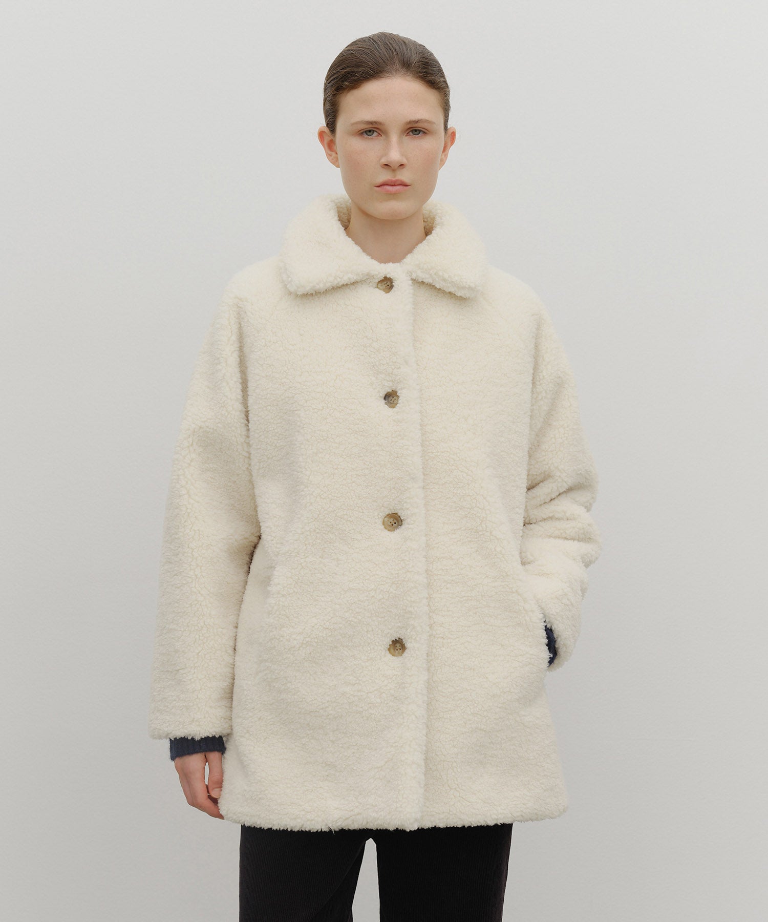 Marithe & Francois Girbaud - Mid Shearling Fur Coat (Ivory) product image 4 | TRAB K-Fashion Australia