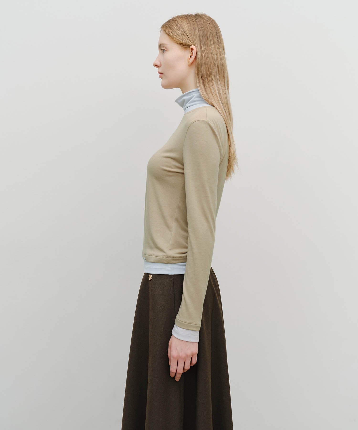 Marithe & Francois Girbaud - Layered Turtle Neck Long Sleeve (Light Brown) product image 2 | TRAB K-Fashion Australia