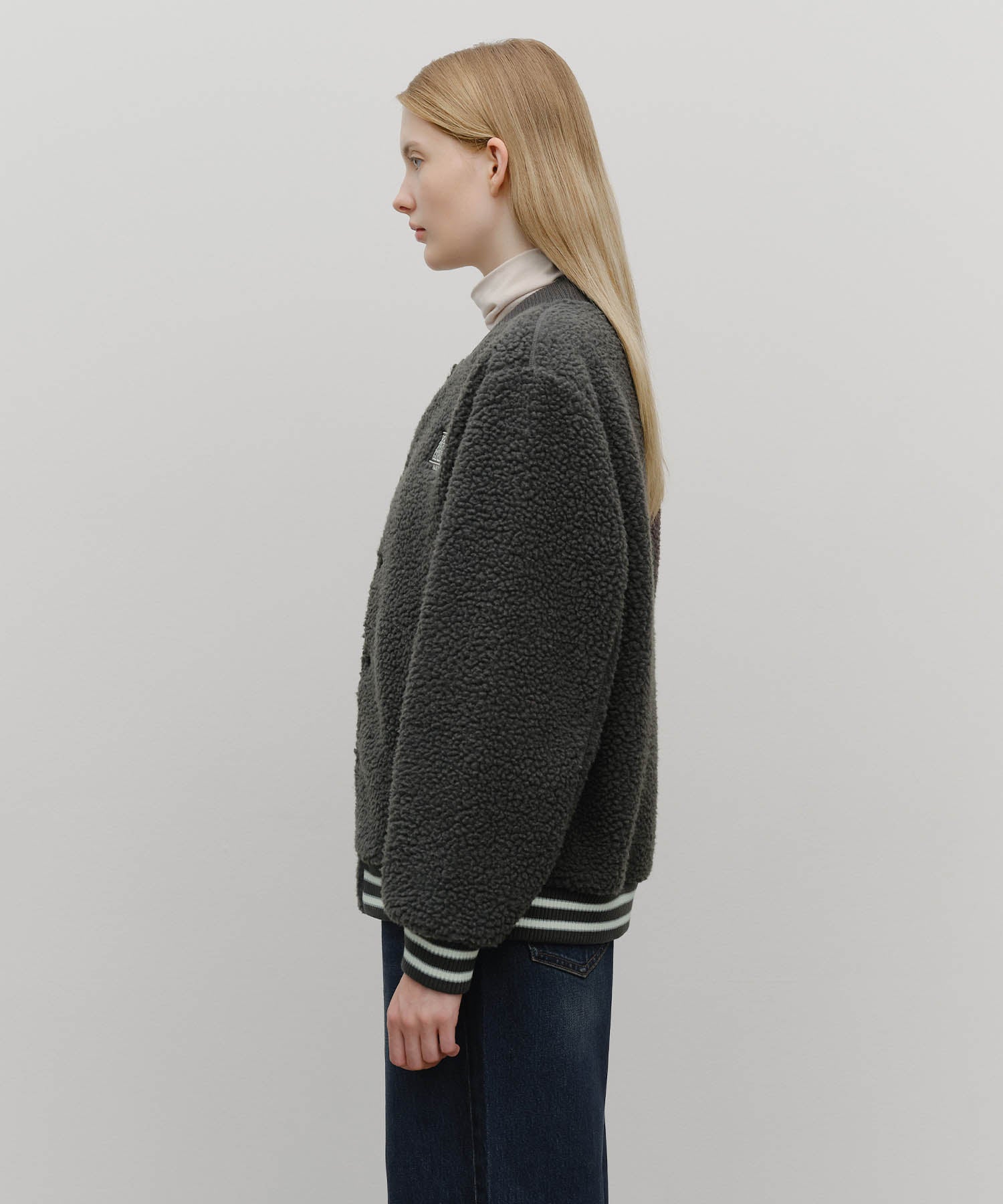 Marithe & Francois Girbaud - Fleece Varsity Jacket (Charcoal) product image 2 | TRAB K-Fashion Australia