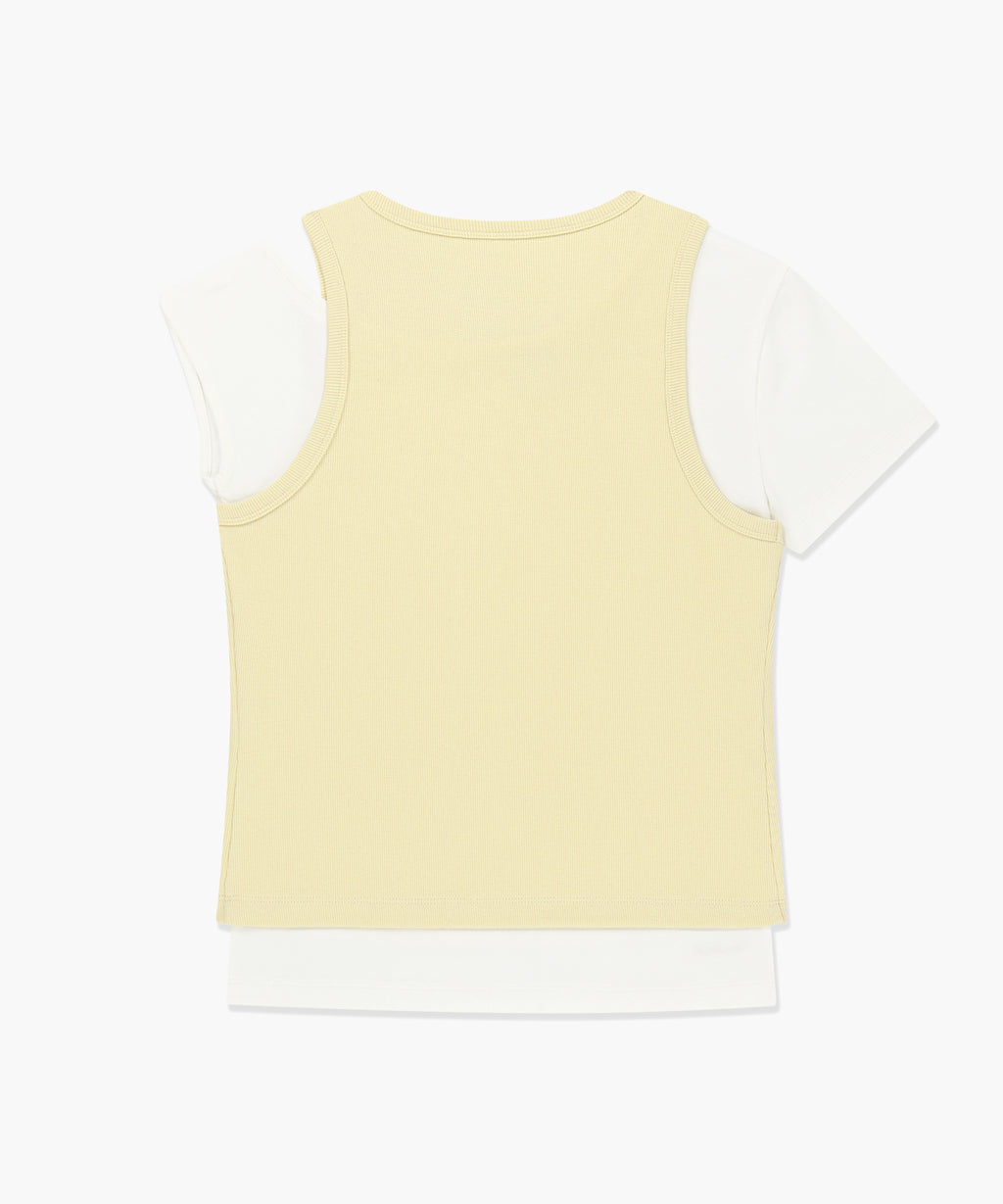 Marithe & Francois Girbaud - Small Classic Logo One Shoulder Layered Tee (Ivory) product image 2 | TRAB K-Fashion Australia