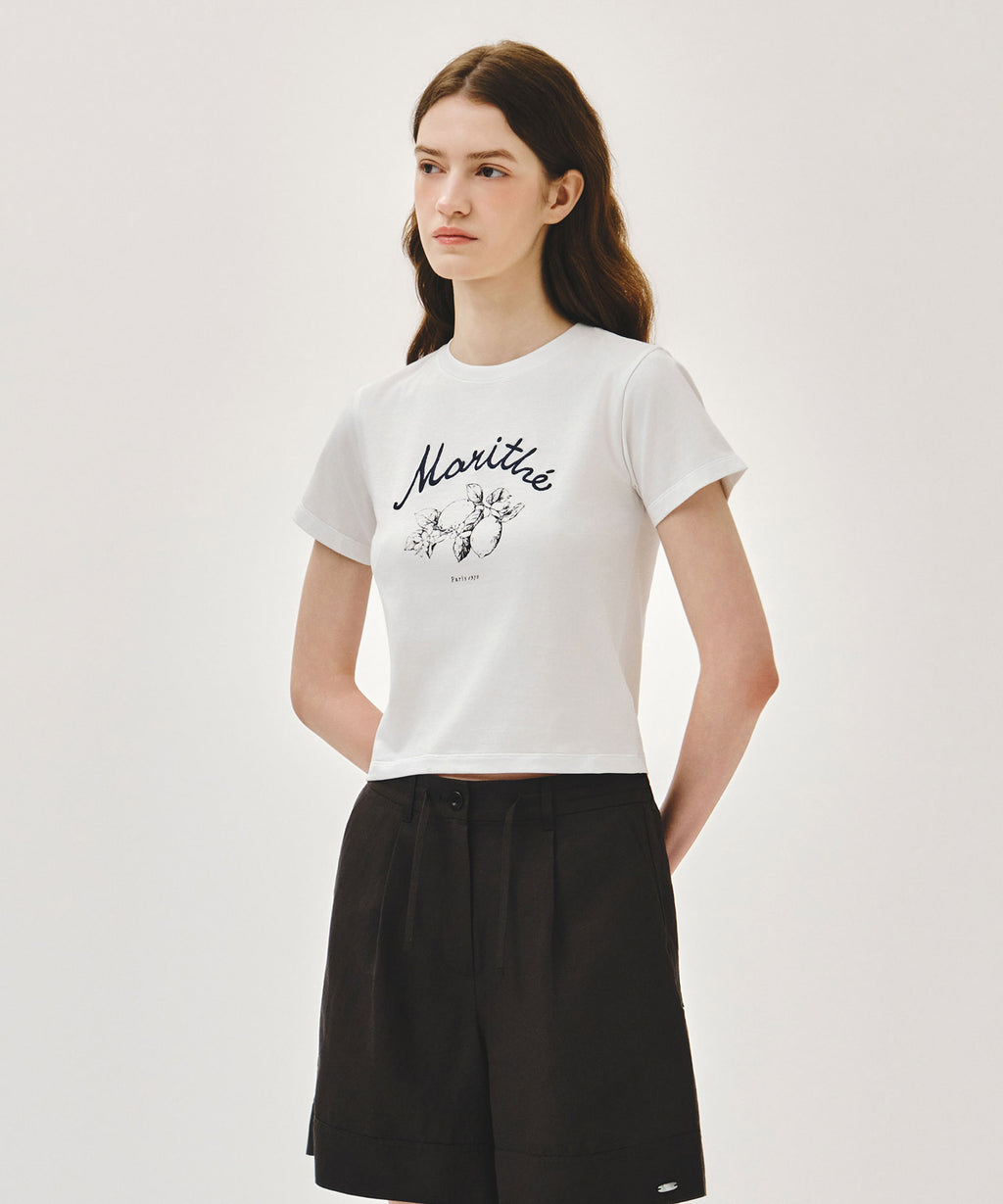 Marithe & Francois Girbaud - Lemon Graphic Slim Crop Tee (White) product image 2 | TRAB K-Fashion Australia