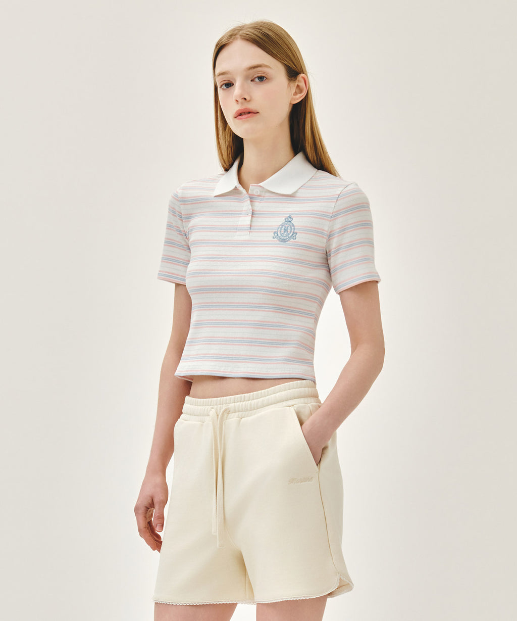 Marithe & Francois Girbaud - Stripe Slim Crop Collar Tee (Ivory) product image 2 | TRAB K-Fashion Australia
