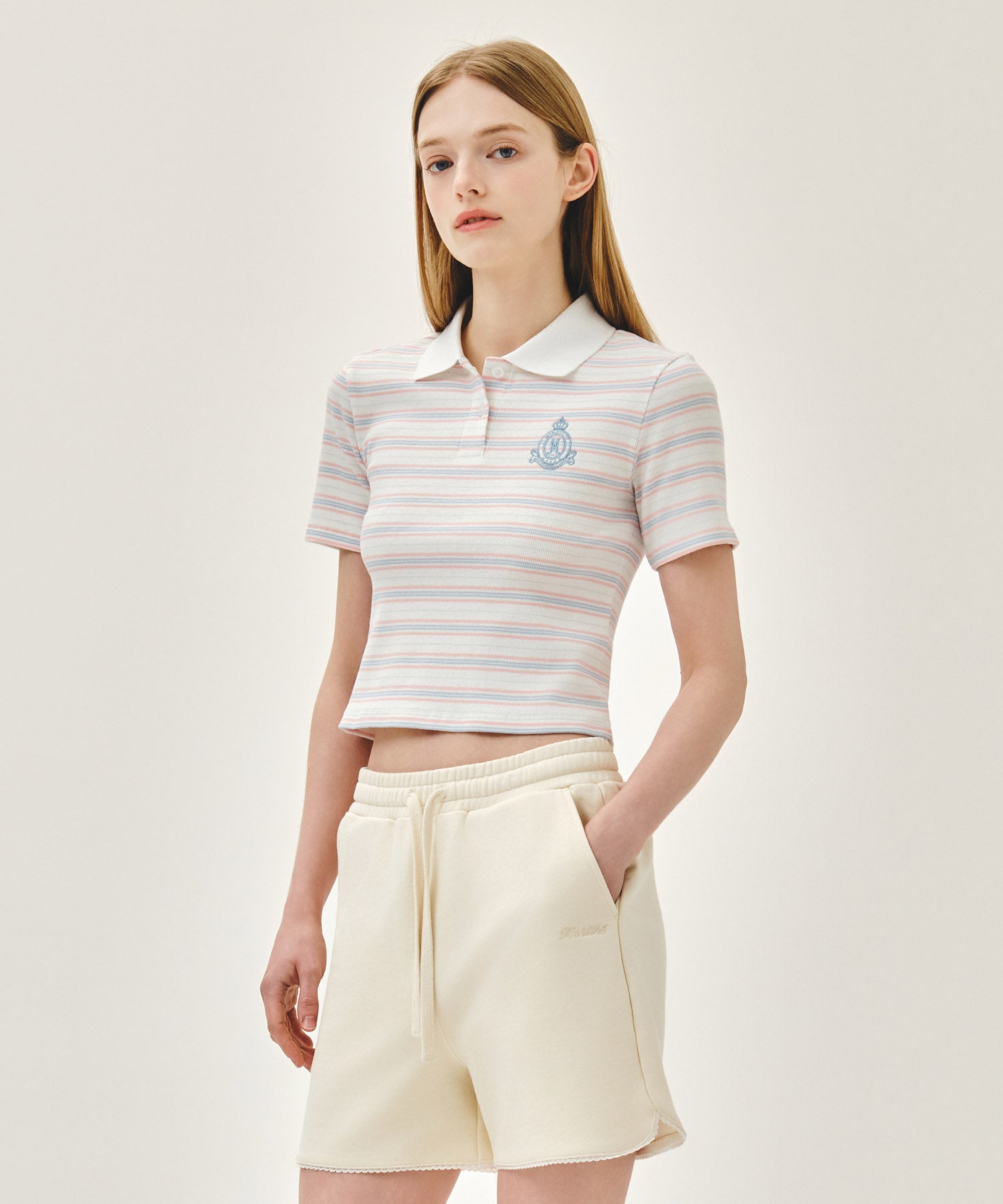 Marithe & Francois Girbaud - Stripe Slim Crop Collar Tee (Ivory) product image 2 | TRAB K-Fashion Australia