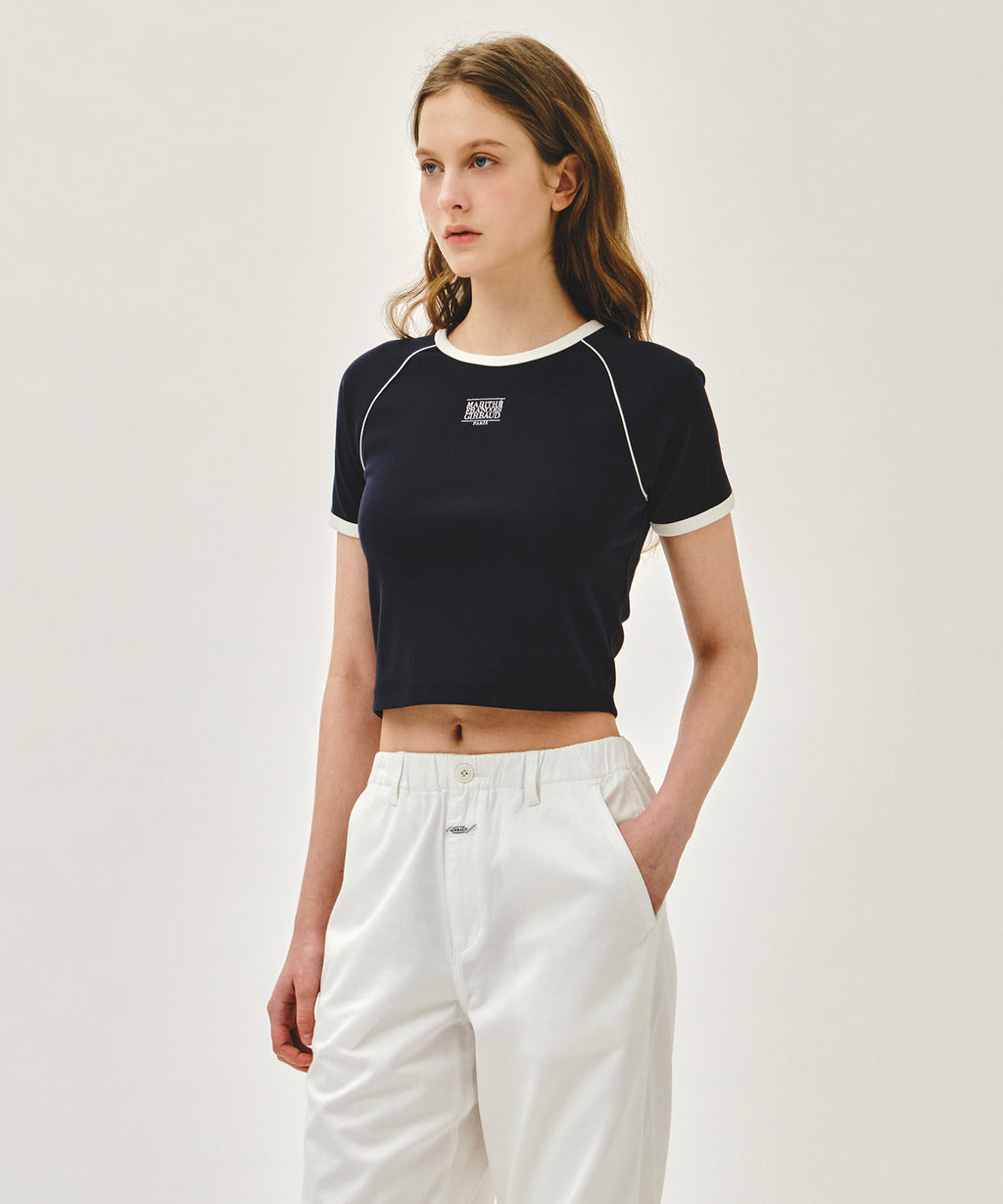 Marithe & Francois Girbaud - Aerocool Small Classic Logo Ringer Slim Crop Tee (Navy) product image 2 | TRAB K-Fashion Australia