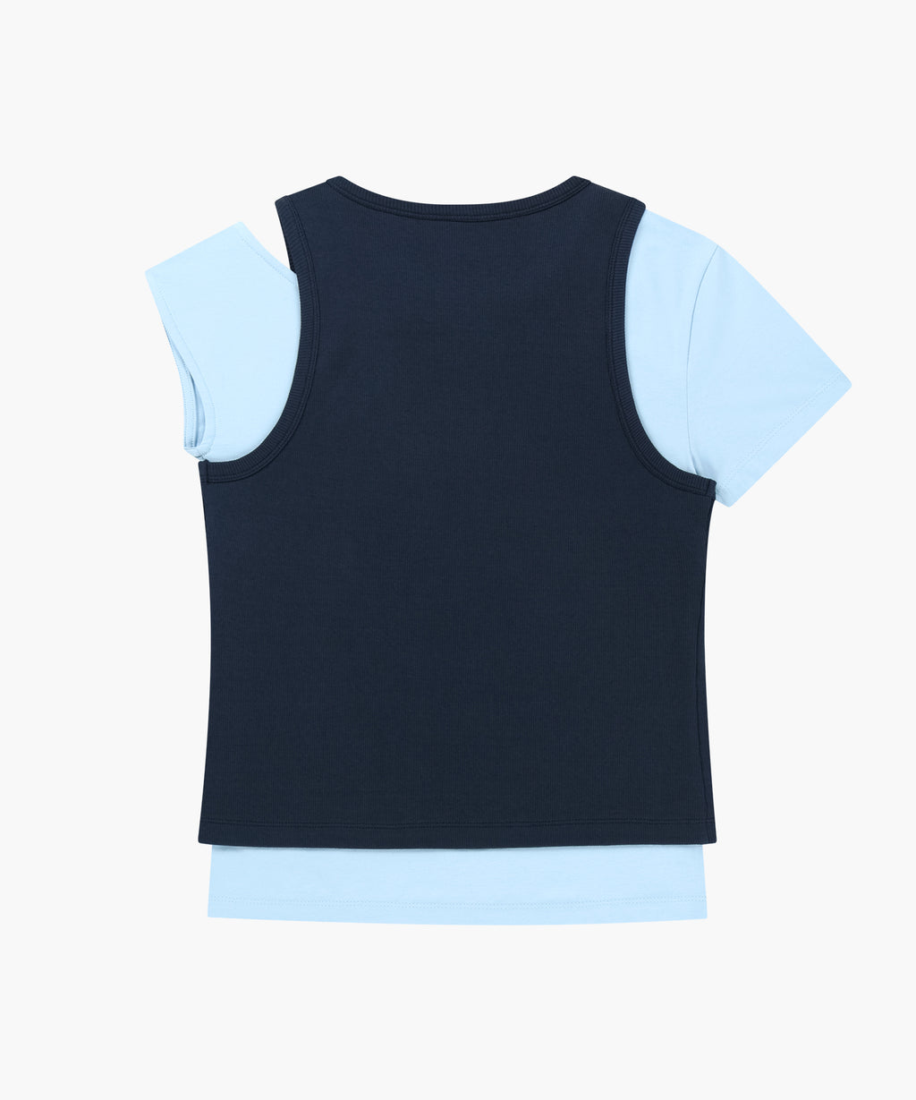 Marithe & Francois Girbaud - Small Classic Logo One Shoulder Layered Tee (Sky Blue) product image 2 | TRAB K-Fashion Australia