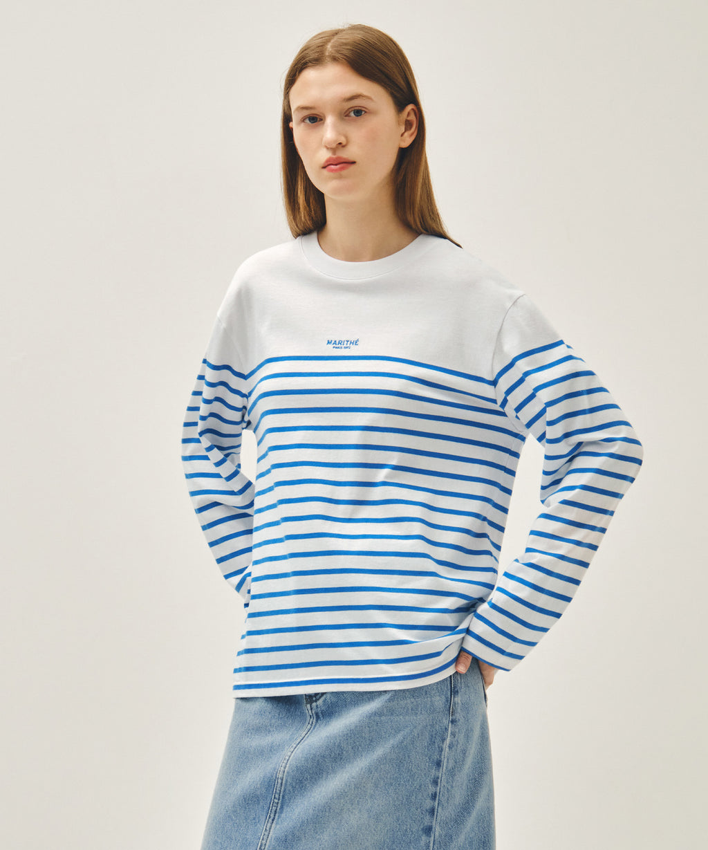 Marithe & Francois Girbaud - Block Stripe Long Sleeve Tee (Blue) product image 2 | TRAB K-Fashion Australia
