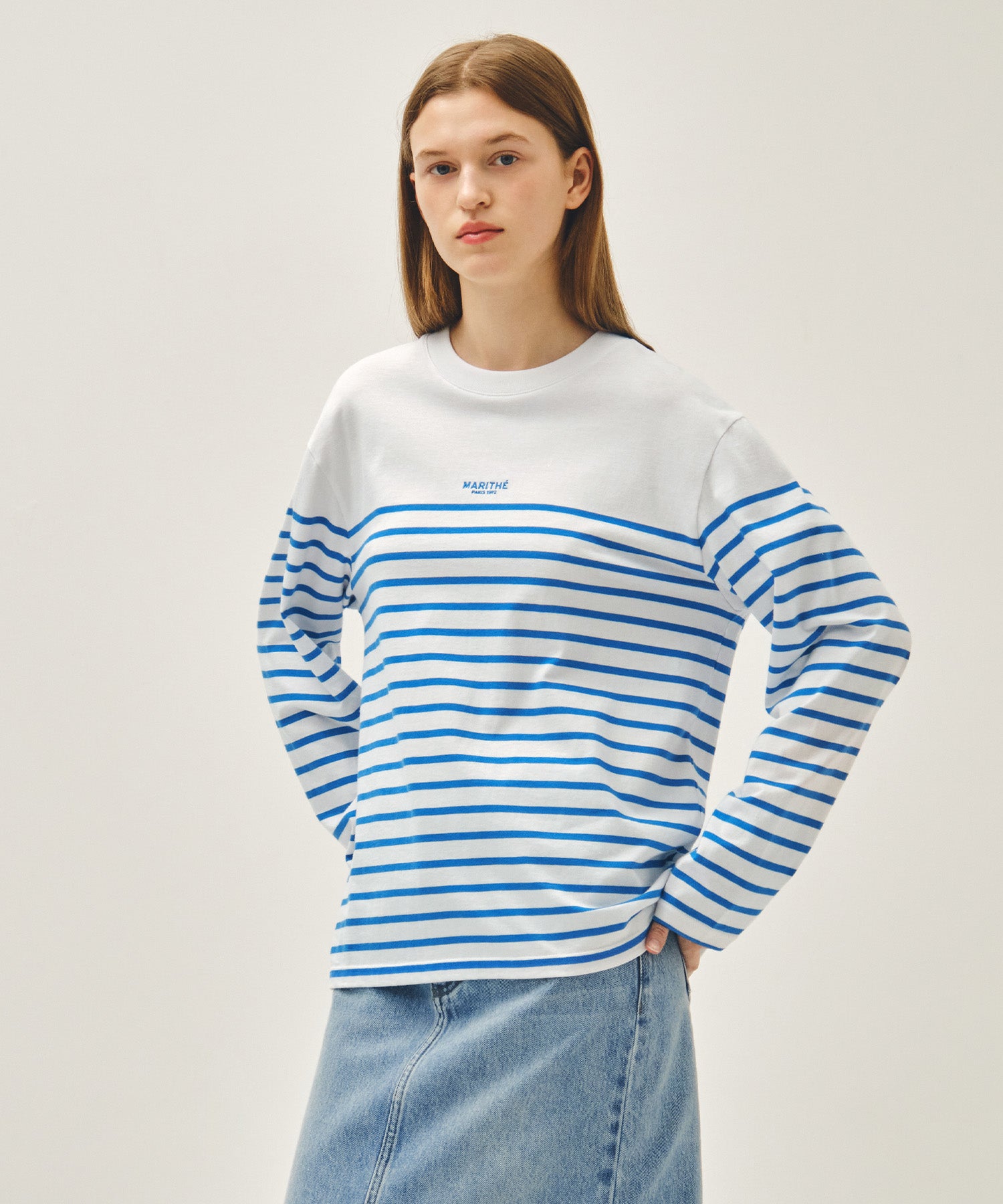 Marithe & Francois Girbaud - Block Stripe Long Sleeve Tee (Blue) product image 2 | TRAB K-Fashion Australia