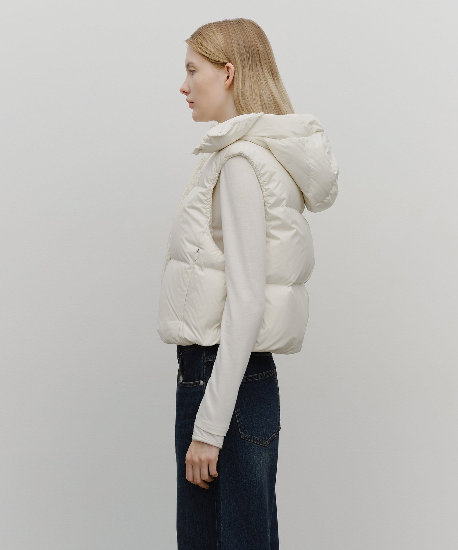 Marithe & Francois Girbaud - Circle Logo Crop Hooded Down Vest (Ivory) product image 2 | TRAB K-Fashion Australia