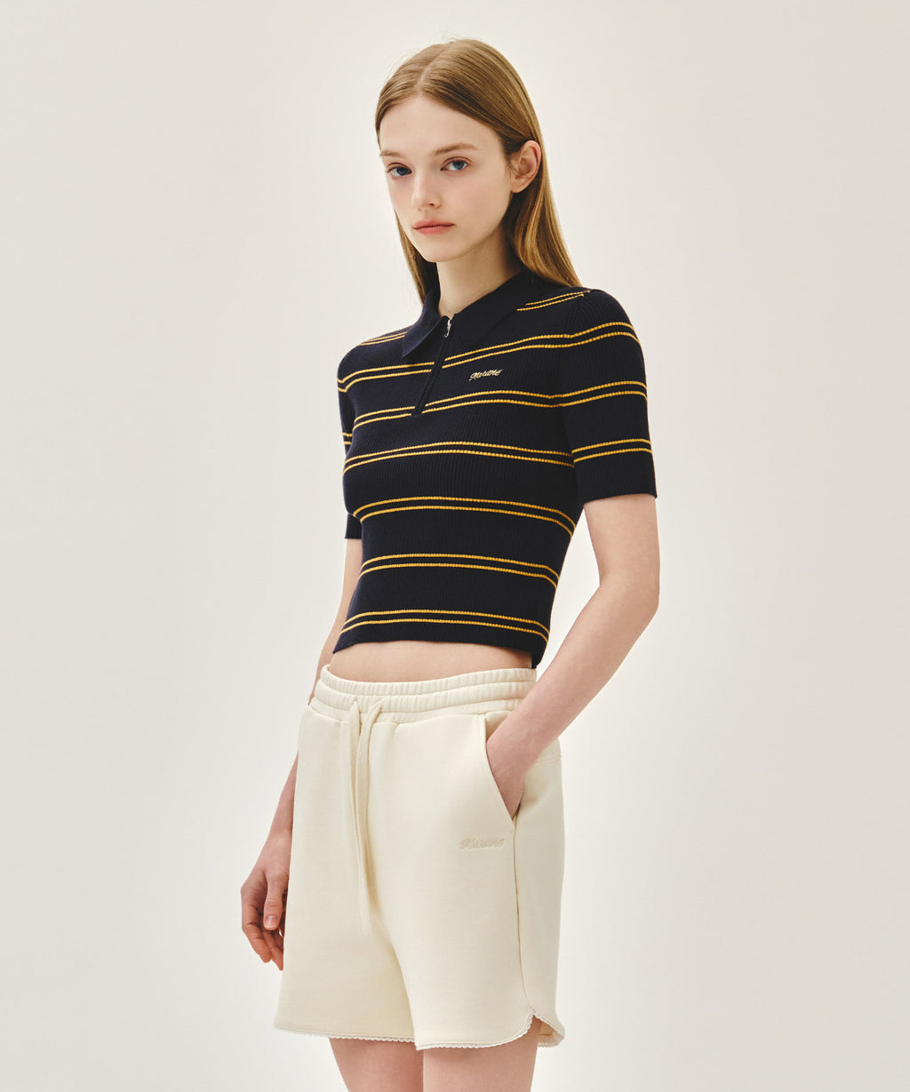 Marithe & Francois Girbaud - Stripe Half Zip Up Slim Knit (Navy) product image 2 | TRAB K-Fashion Australia