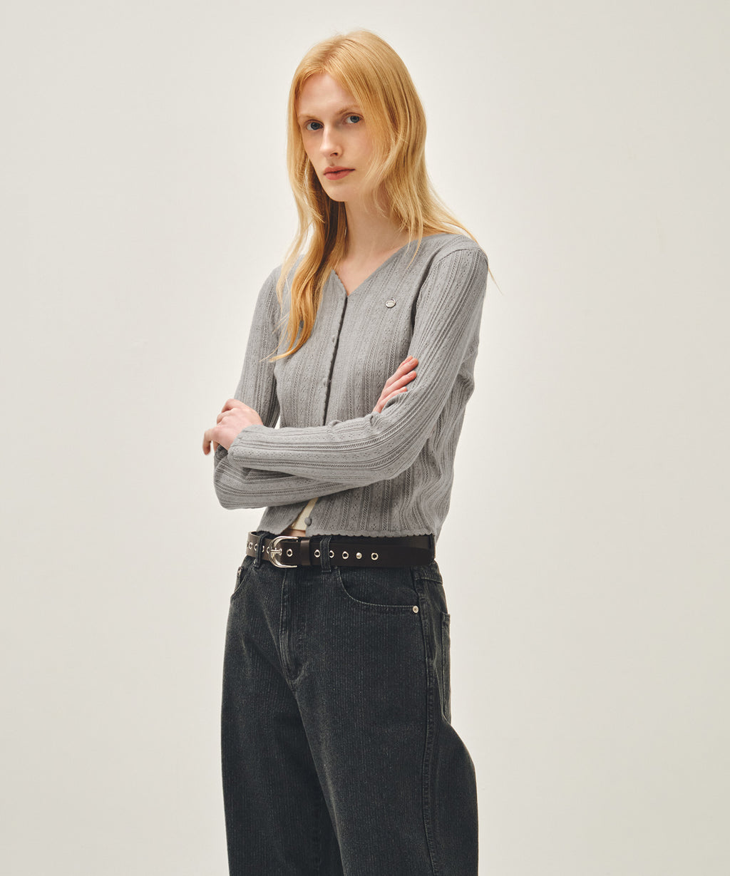 Marithe & Francois Girbaud - V-neck Crochet Knit Cardigan (Heather Gray) product image 2 | TRAB K-Fashion Australia