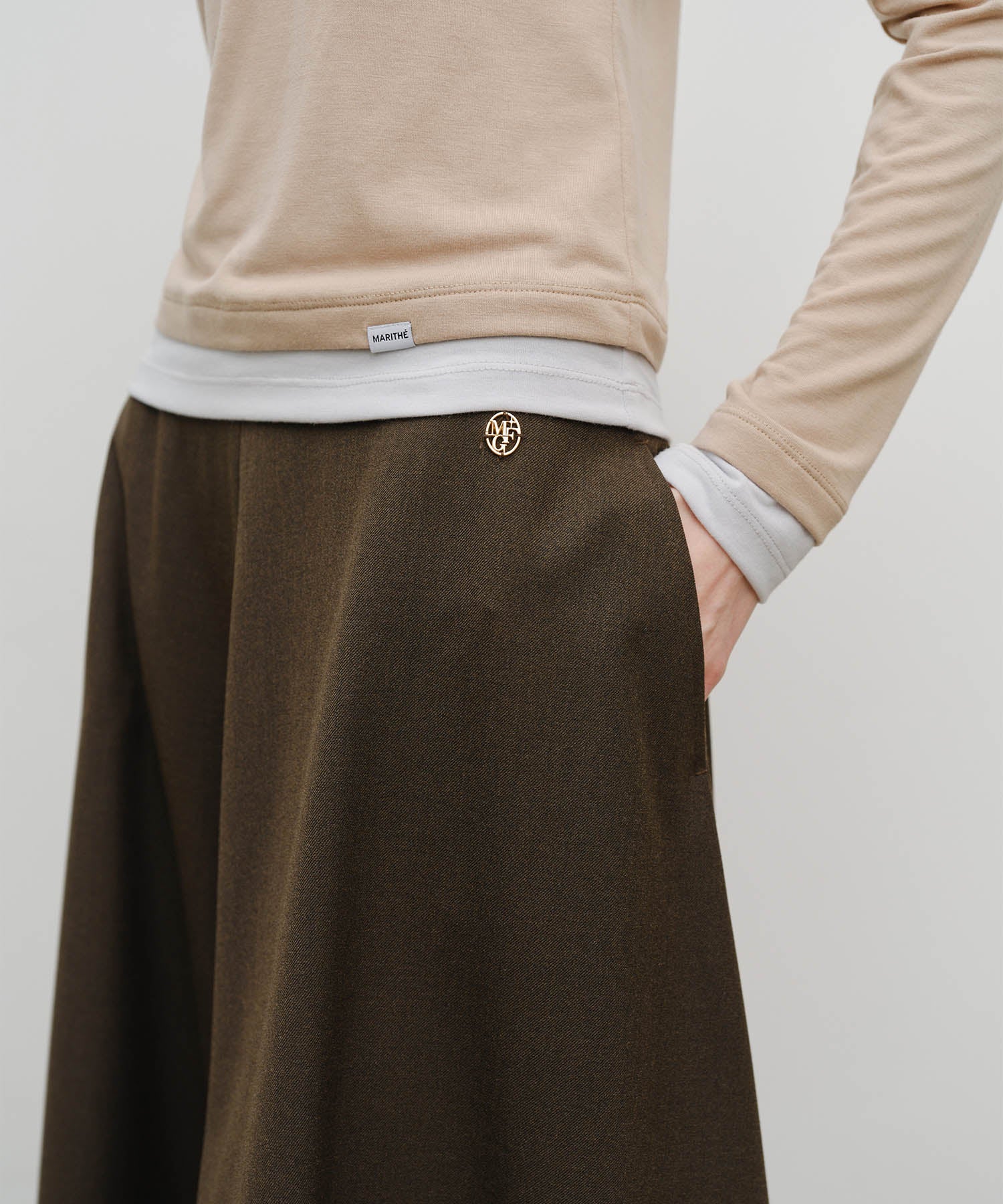 Marithe & Francois Girbaud - Long Flare Skirt (Brown) product image 2 | TRAB K-Fashion Australia