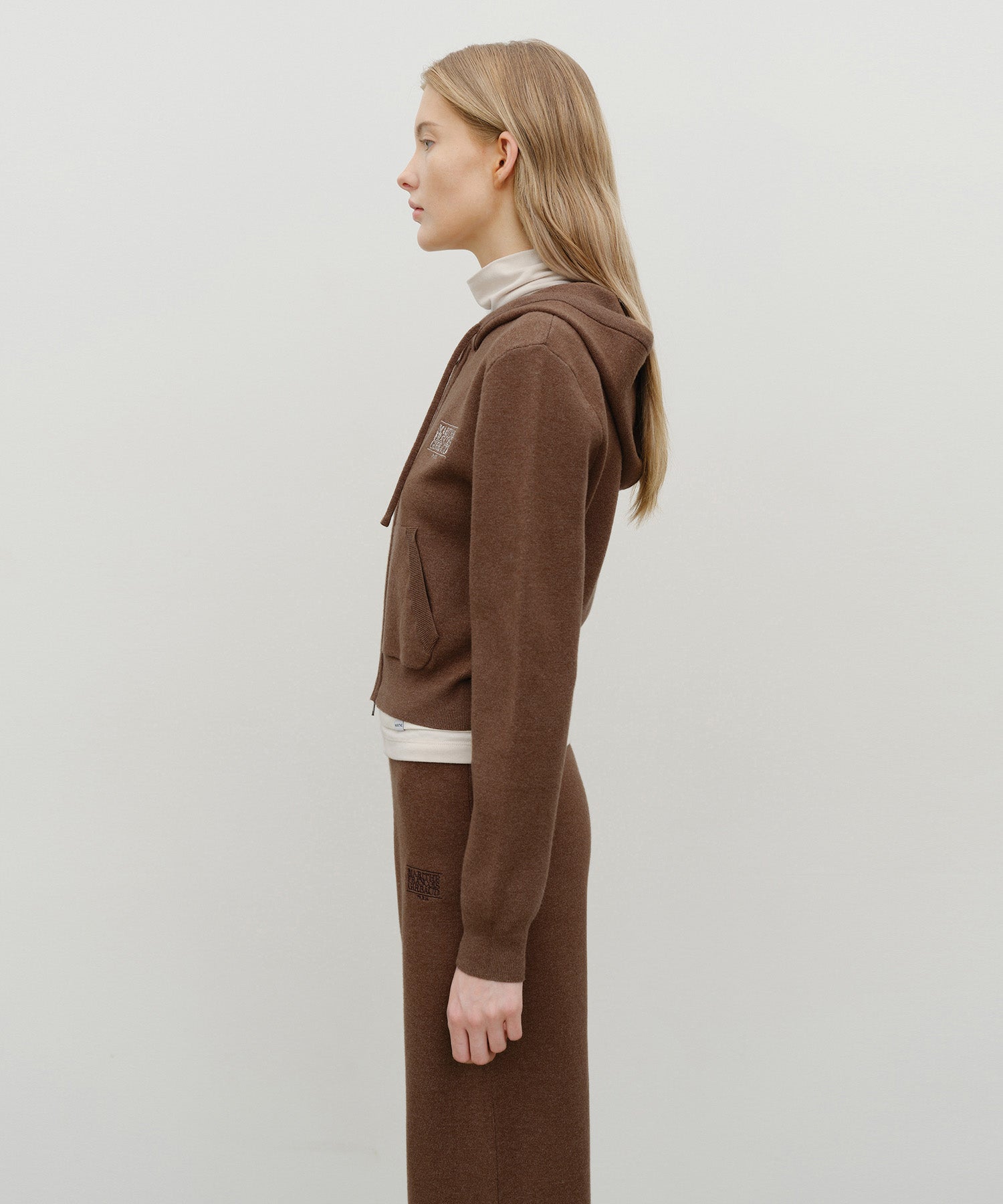 Marithe & Francois Girbaud - Classic Logo Crop Knit Hoodie Zipup (Brown) product image 2 | TRAB K-Fashion Australia