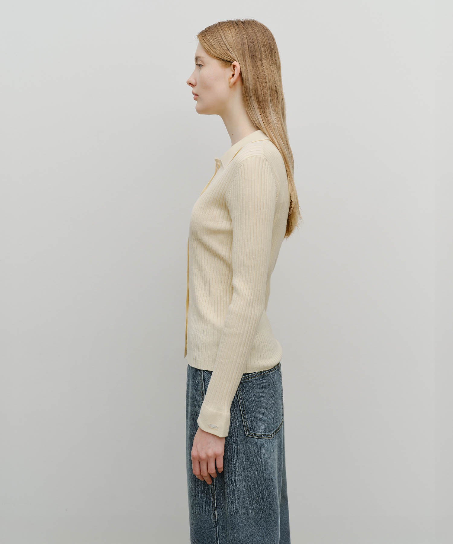 Marithe & Francois Girbaud - Slim Fit Collar Cardigan (Cream) product image 2 | TRAB K-Fashion Australia