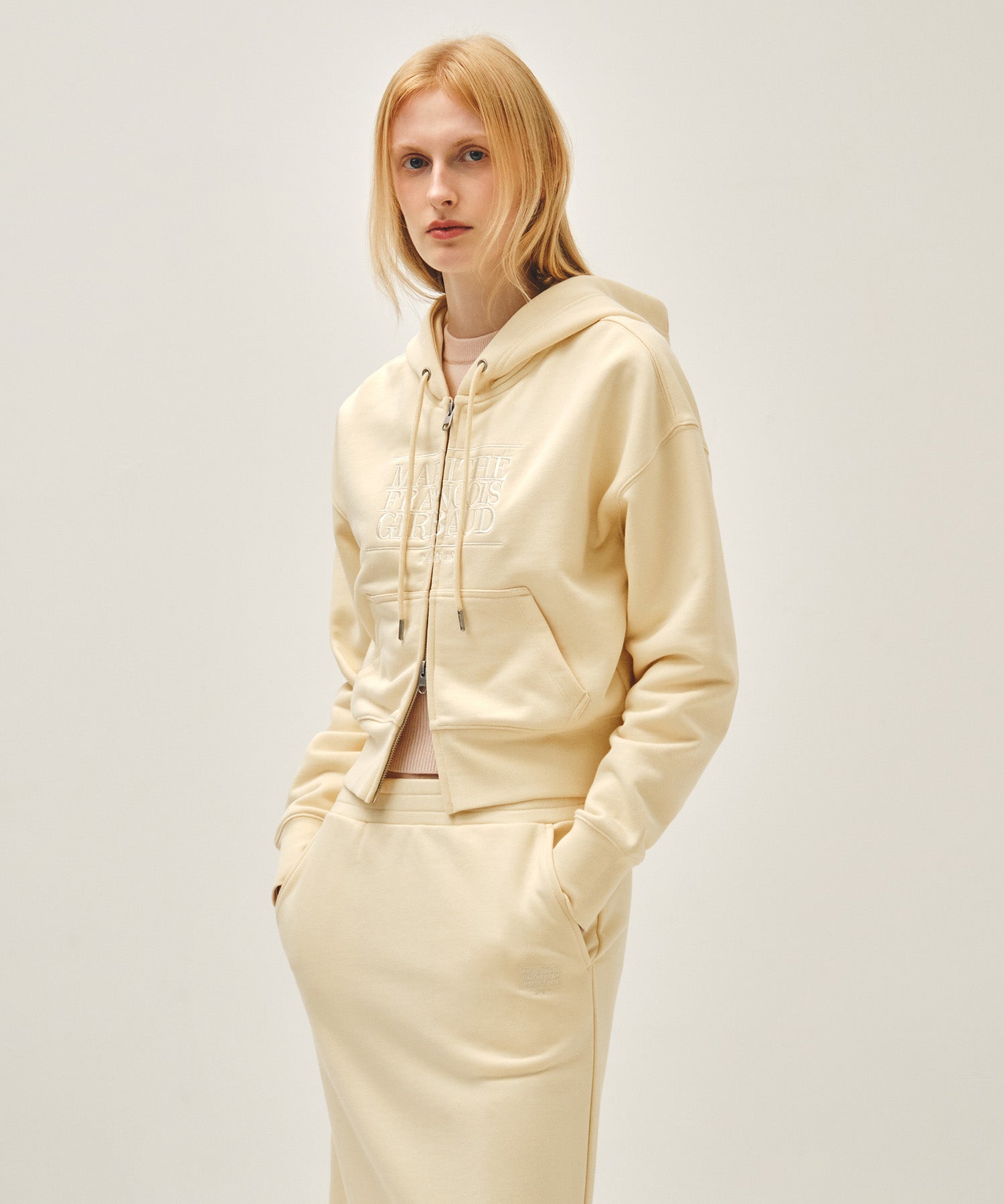 Marithe & Francois Girbaud - Classic Logo Crop Hoodie Zipup (Butter) product image 2 | TRAB K-Fashion Australia