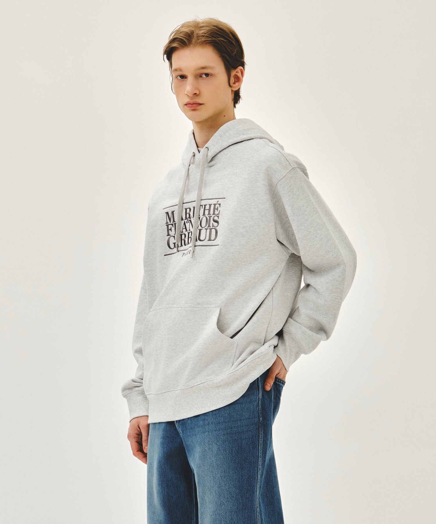 Marithe & Francois Girbaud - Classic Logo Embroidery Hoodie (Light Heather Gray) product image 2 | TRAB K-Fashion Australia