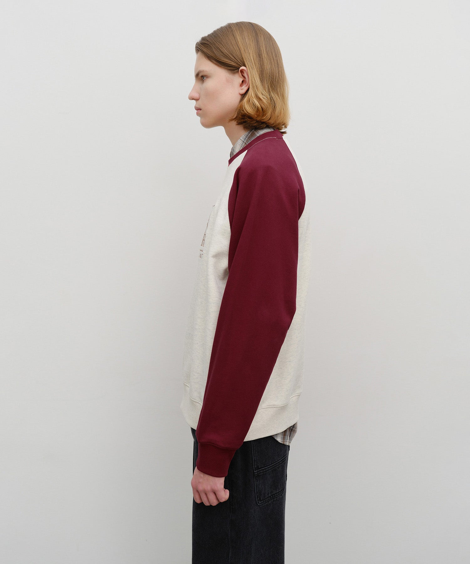 Marithe & Francois Girbaud - Classic Logo Color Block Raglan Sweatshirt (Burgundy) product image 2 | TRAB K-Fashion Australia