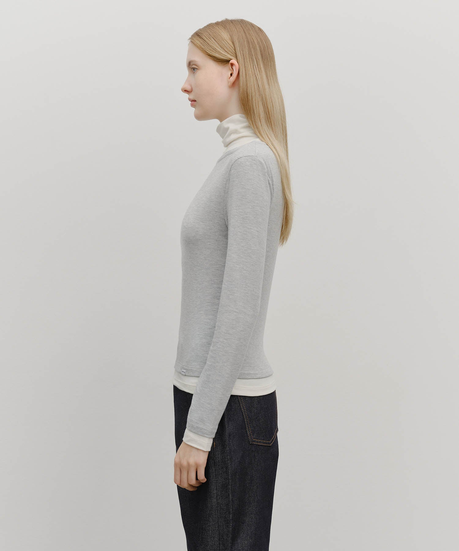 Marithe & Francois Girbaud - Layered Turtle Neck Long Sleeve (Heather Gray) product image 2 | TRAB K-Fashion Australia