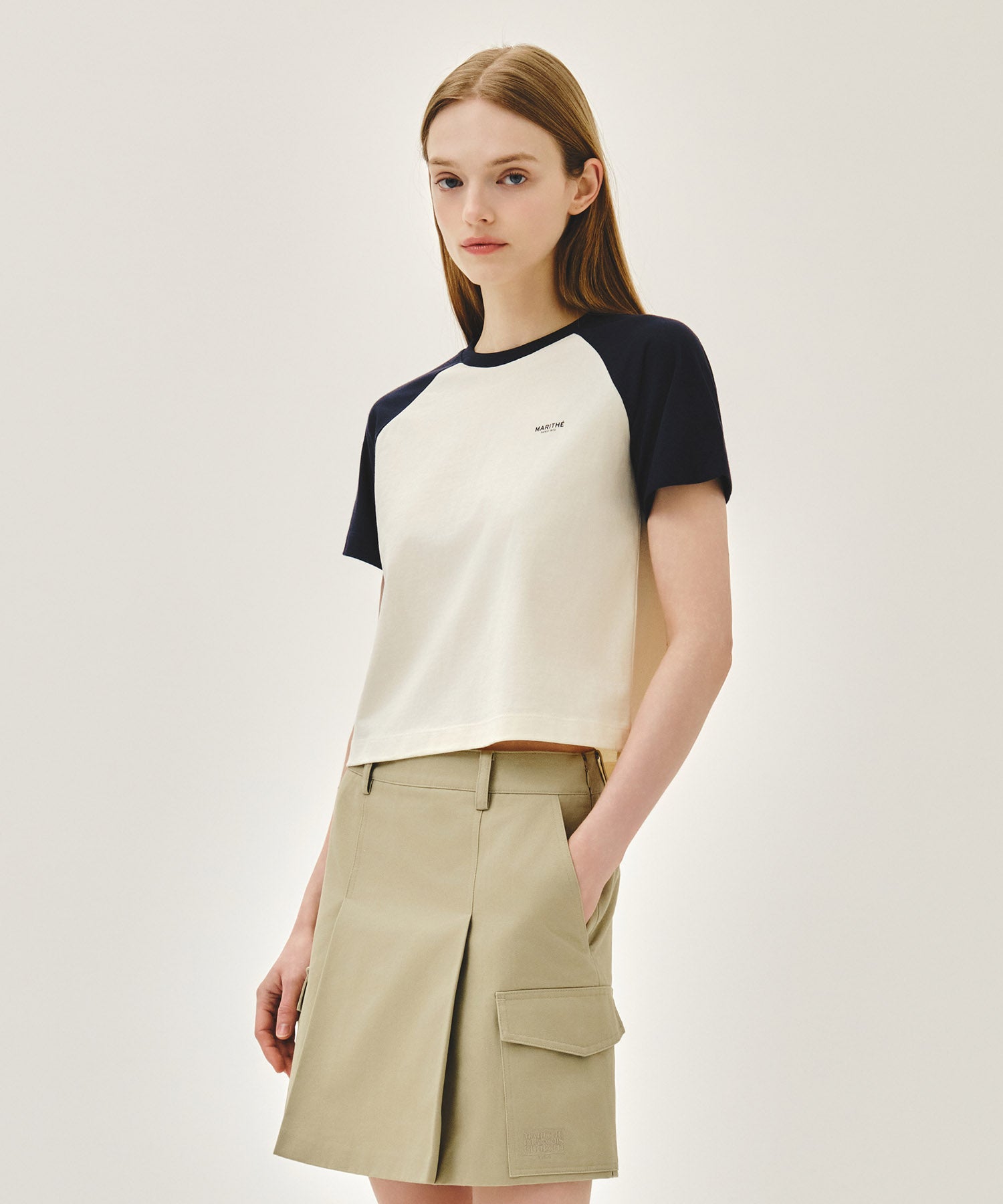 Marithe & Francois Girbaud - Small Regular Logo Raglan Crop Tee (Navy) product image 2 | TRAB K-Fashion Australia