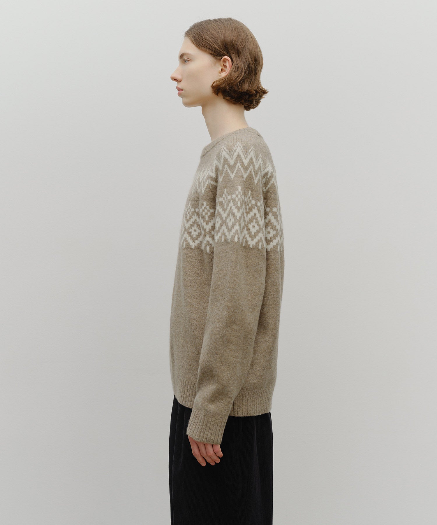 Marithe & Francois Girbaud - Fairisle Crew Neck Knit Pullover (Beige) product image 2 | TRAB K-Fashion Australia