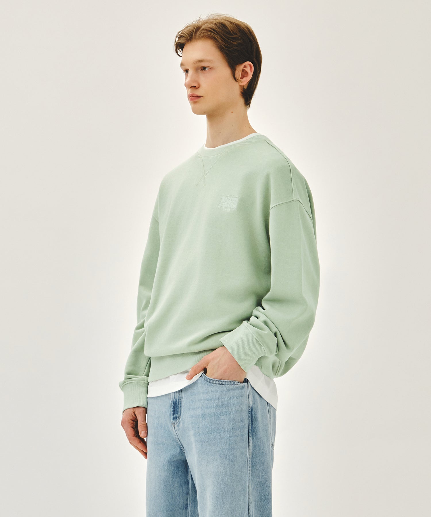 Marithe & Francois Girbaud - Outline Classic Logo Dyeing Oversized Sweatshirt (Mint) product image 2 | TRAB K-Fashion Australia